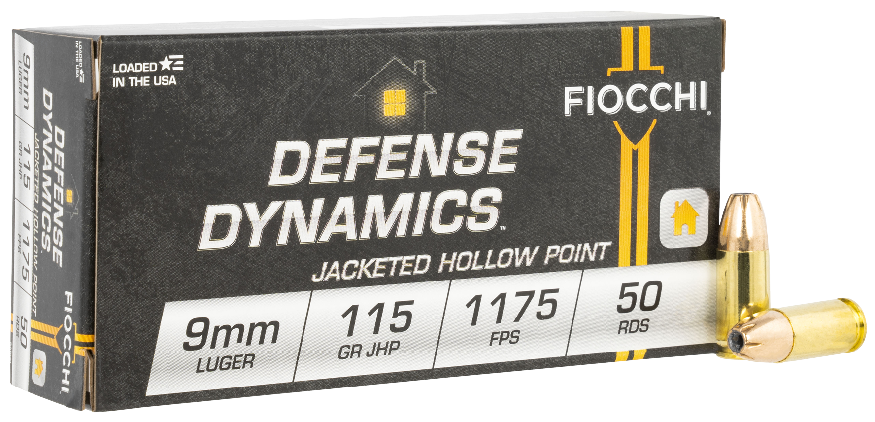 Fiocchi Defense Dynamics Ammunition 9mm Luger 115 Grain Jacketed Hollow Point Box of 50