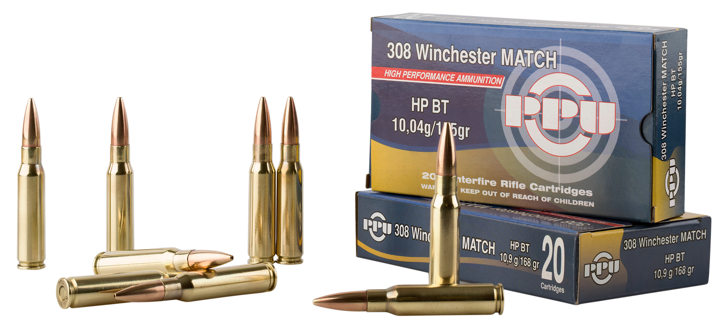 PPU PPM3082 Match Rifle 308 Win 168 gr Hollow Point Boat-Tail (HPBT) 20 Per Box/ 10 Cs