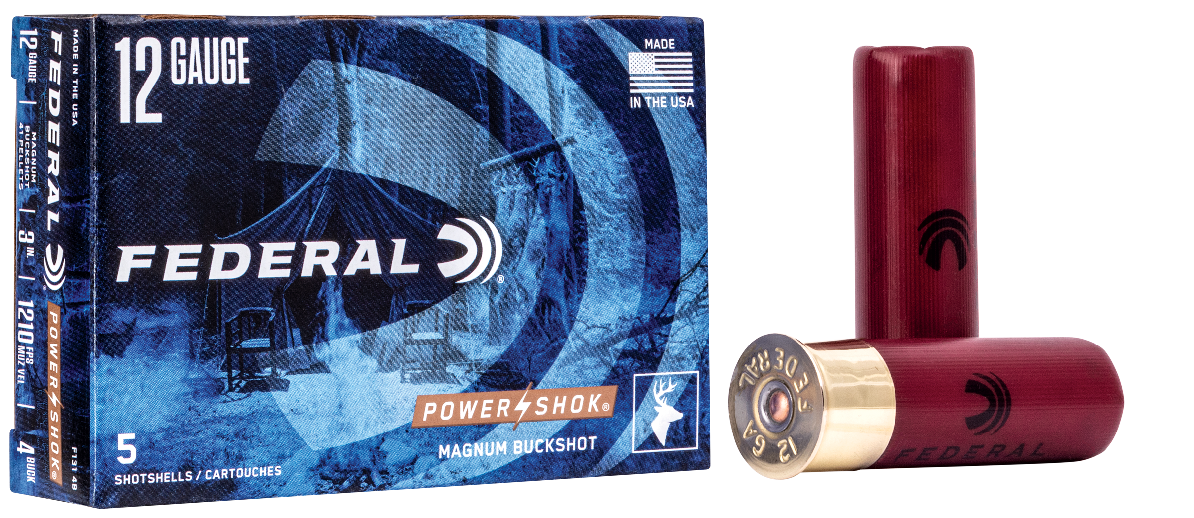 Federal Power-Shok Ammunition 12 Gauge 3" Buffered #4 Buckshot 41 Pellets Box of 5