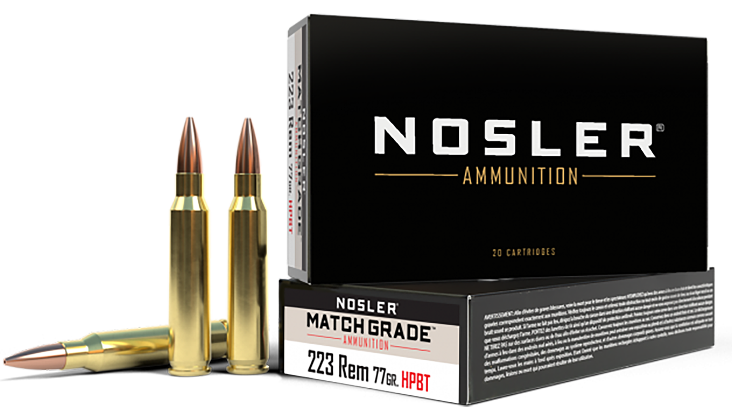 Nosler Match Grade Ammunition 223 Remington 77 Grain Custom Competition Match 20RD