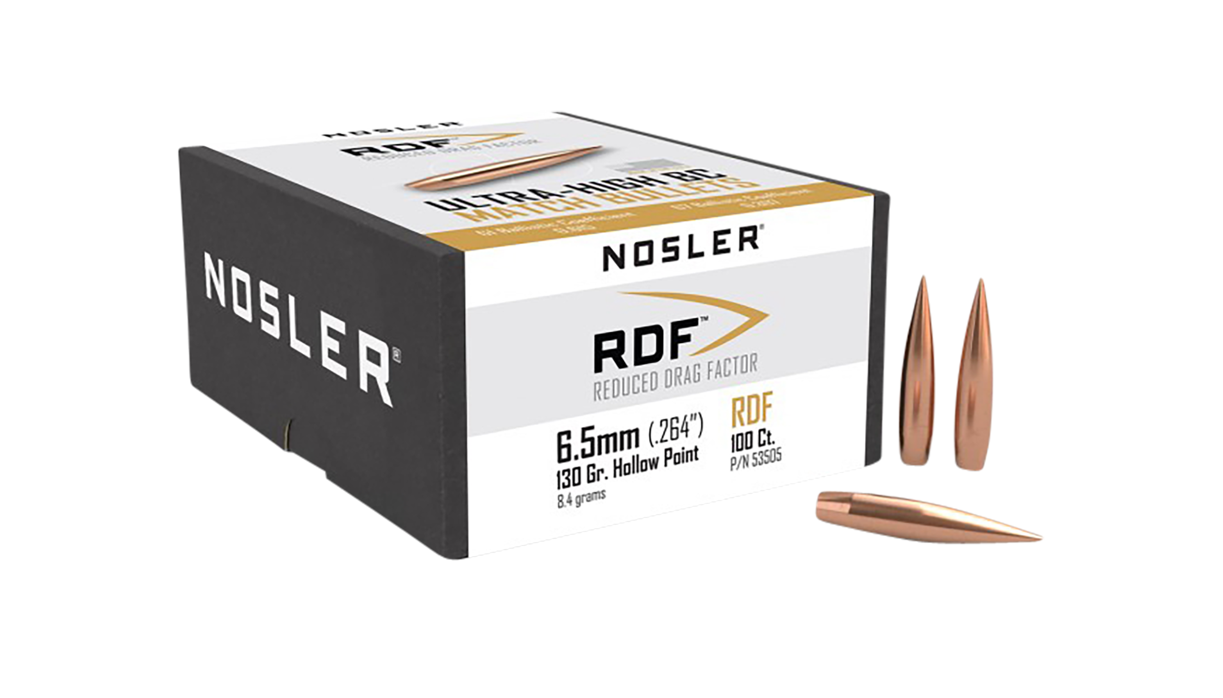 Nosler 53505 RDF Match 6.5 Creedmoor .264 130 gr Hollow Point Boat-Tail (HPBT) 100 Per Box