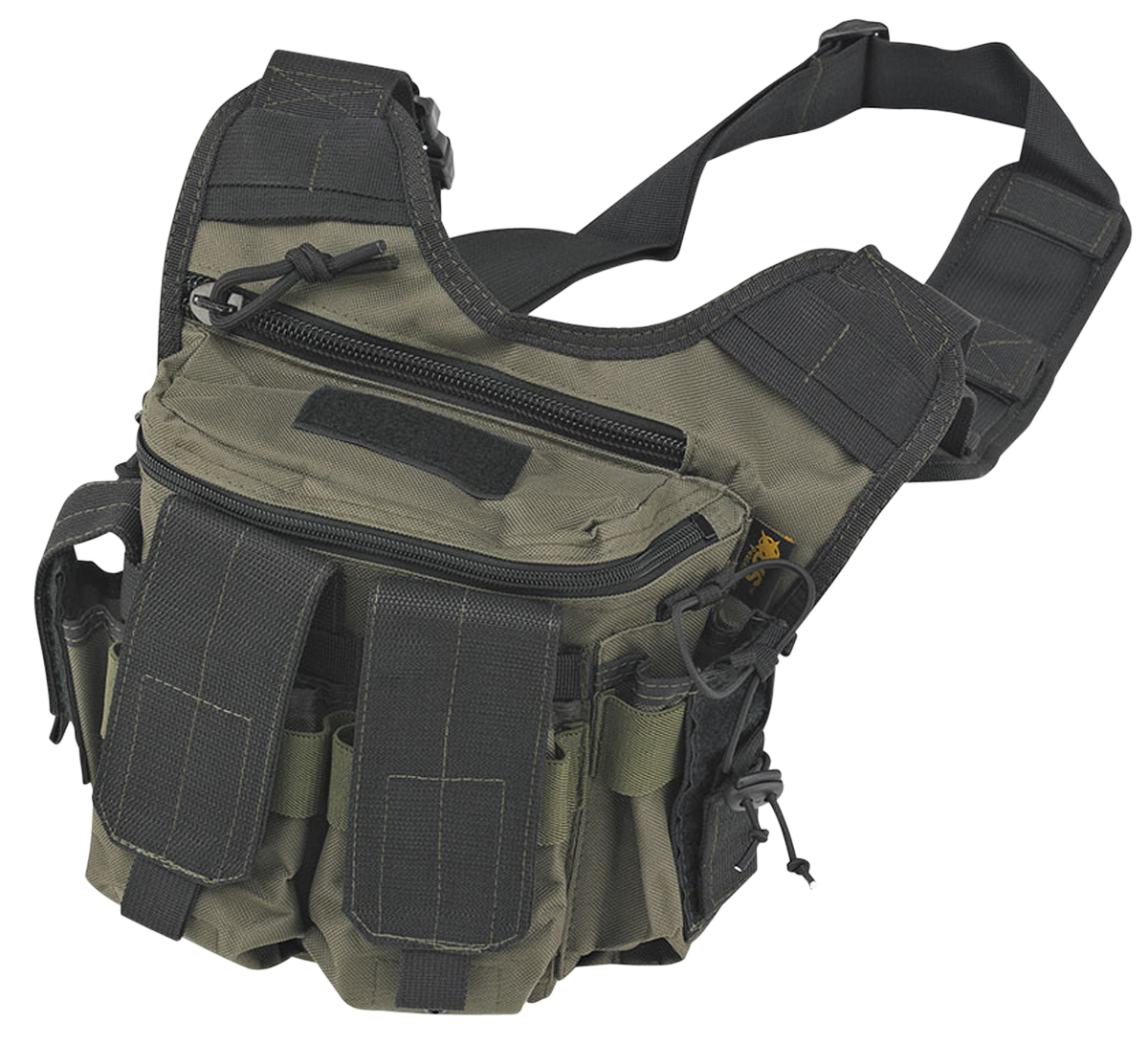 US PeaceKeeper P20305 Rapid Deployment PackWater Resistant Shoulder Sling OD Green with Black Accents 600D Polyester with Front-Locking Buckle, Concealed Zipper Pocket & External Pouches 7.50" L x 8.50" H x 2.50" D Interior Dimensions