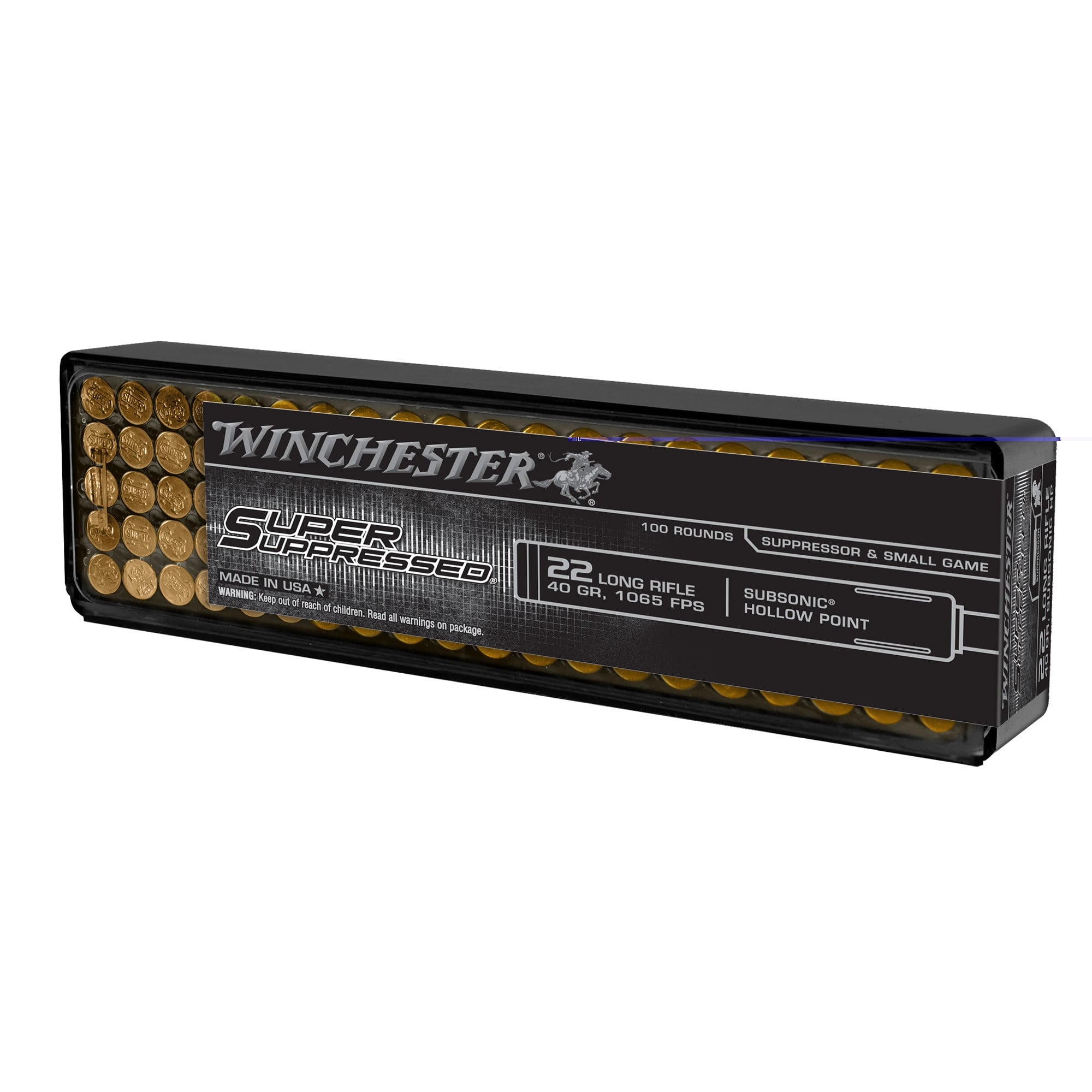 Winchester Ammo SUP22LRHP Super Suppressed22 LR 40 gr Lead Hollow Point (LHP) 100 Bx/2 Cs
