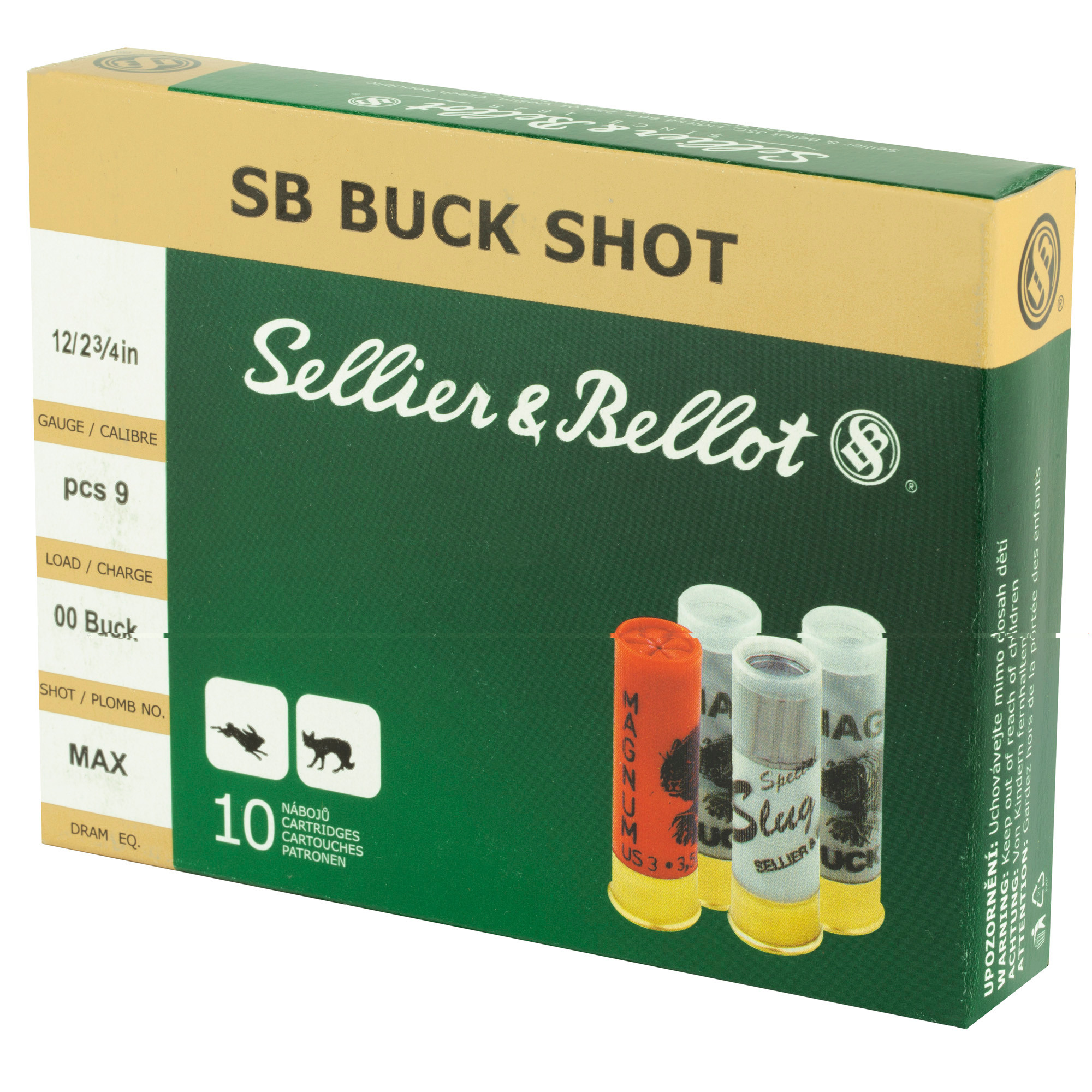 Sellier & Bellot Ammunition 12 Gauge 2-3/4" 00 Buckshot 9 Pellets Box of 10