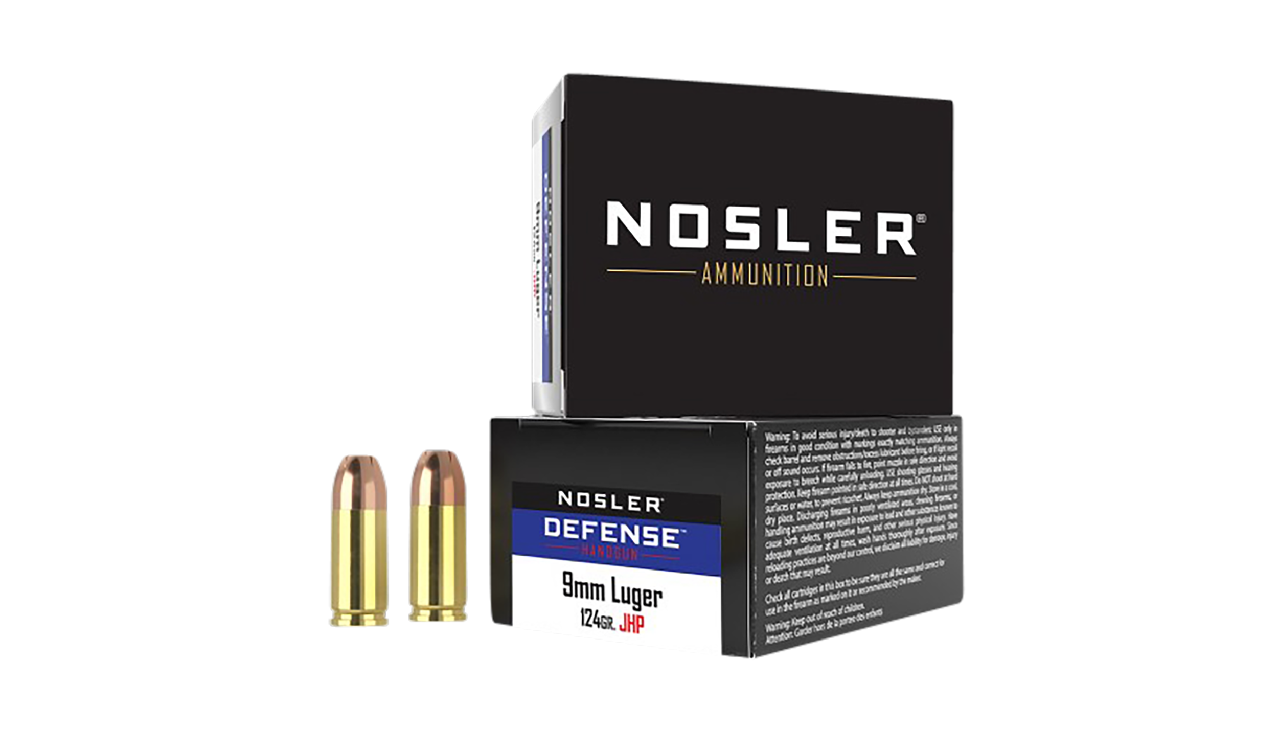 Nosler 38432 Defense Handgun 9mm Luger +P 124 gr Bonded Performance Jacketed Hollow Point (BPJHP) 20 Per Box/ 10 Cs