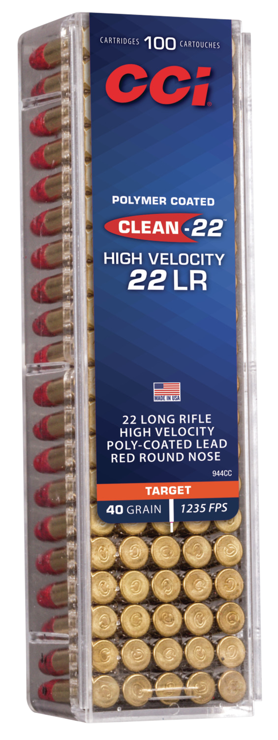 CCI Clean-22 High Velocity Ammunition 22 Long Rifle 40 Grain Red Polymer Coated Lead Round Nose Box of 100