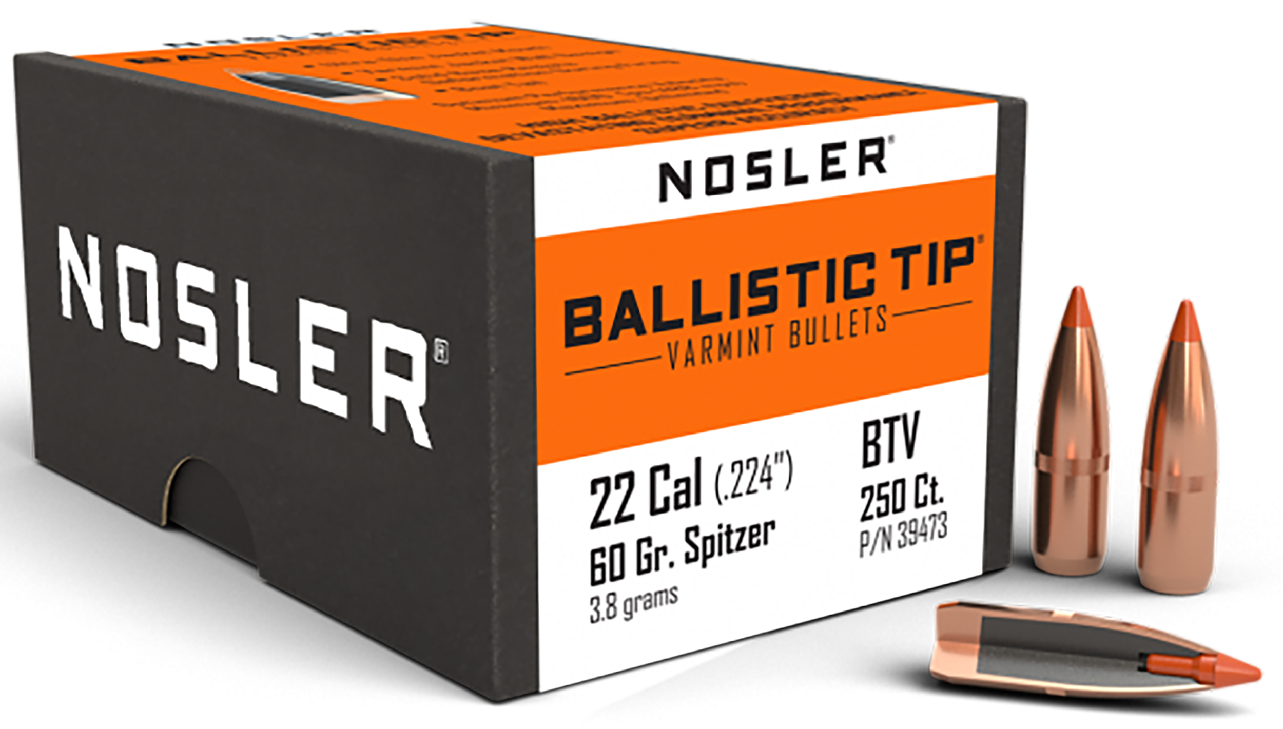 Nosler Ballistic Tip Varmint Bullets 22 Caliber (224 Diameter) 60 Grain Spitzer Boat Tail