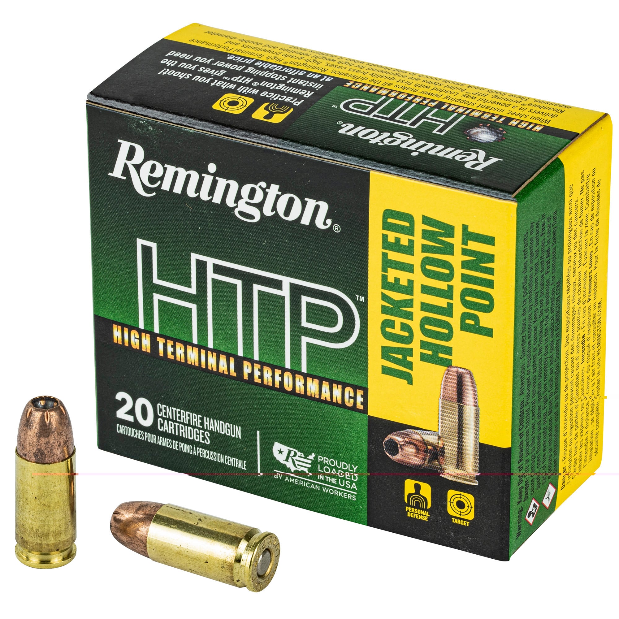 Remington Ammunition 28293 HTP Defense 9mm Luger +P 115 gr Jacketed Hollow Point (JHP) 20rd Bx