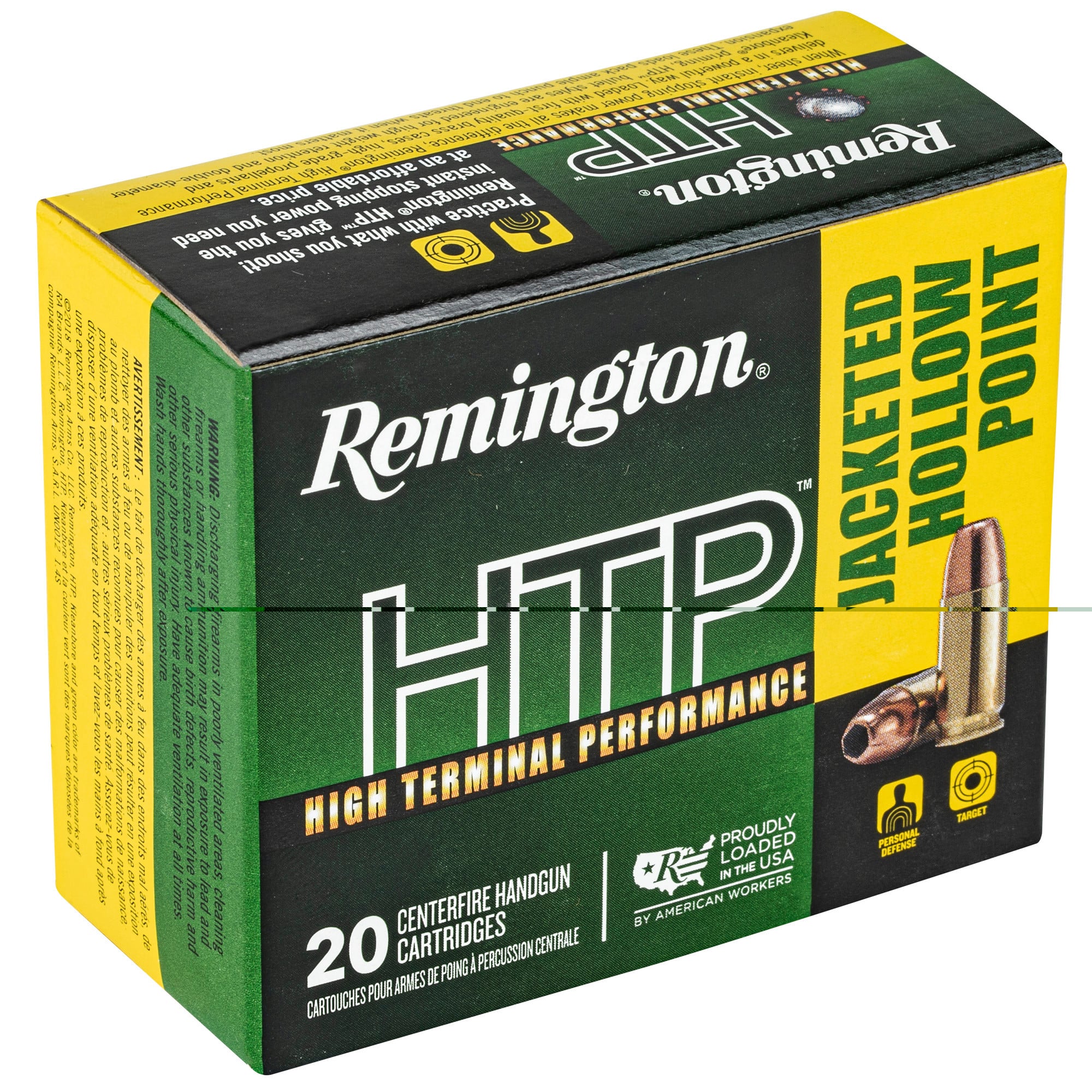Remington Ammunition 28293 HTP Defense 9mm Luger +P 115 gr Jacketed Hollow Point (JHP) 20rd Bx