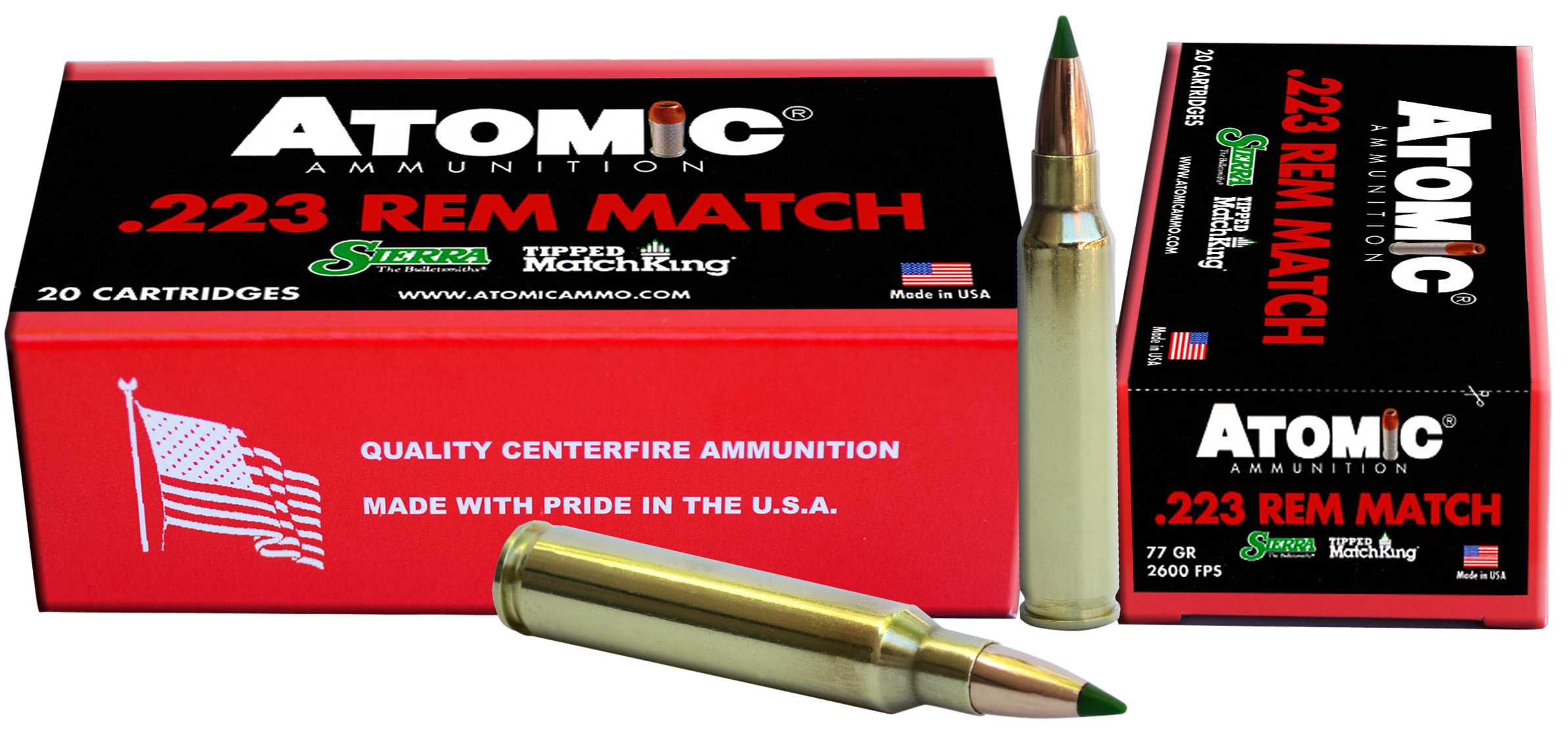 Atomic Ammunition 00459 Rifle Match 223 Rem 77 gr Tipped MatchKing 20 Per Box/ 10 Cs