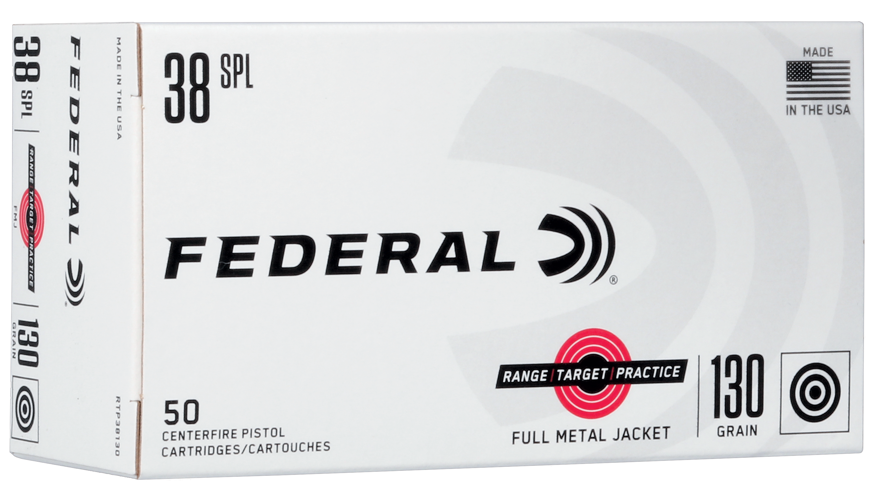 Federal RTP38130 Range & Target Range/Target/Practice 38 Special 130 gr FMJ50 Per Box/20 Cs