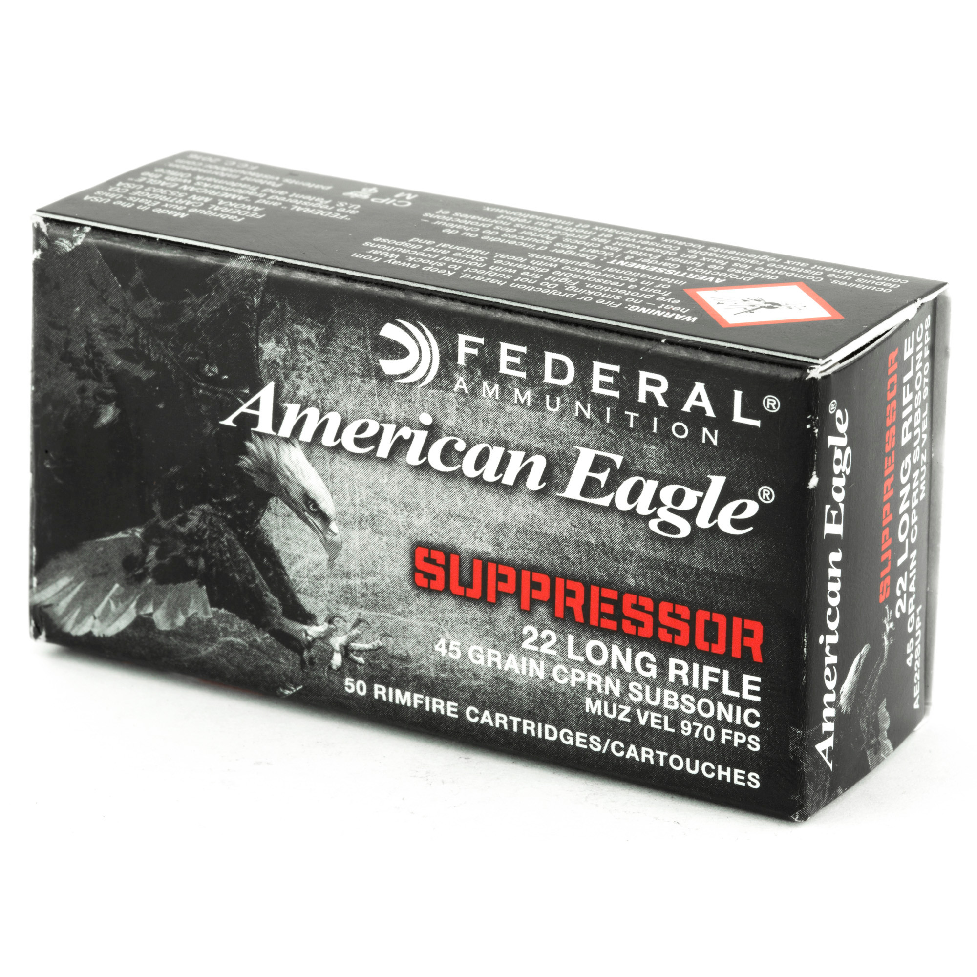 Federal AE22SUP1 American Eagle Suppressor 22 LR 45 gr 970 fps Copper-Plated Round Nose 50 Bx/100 Cs