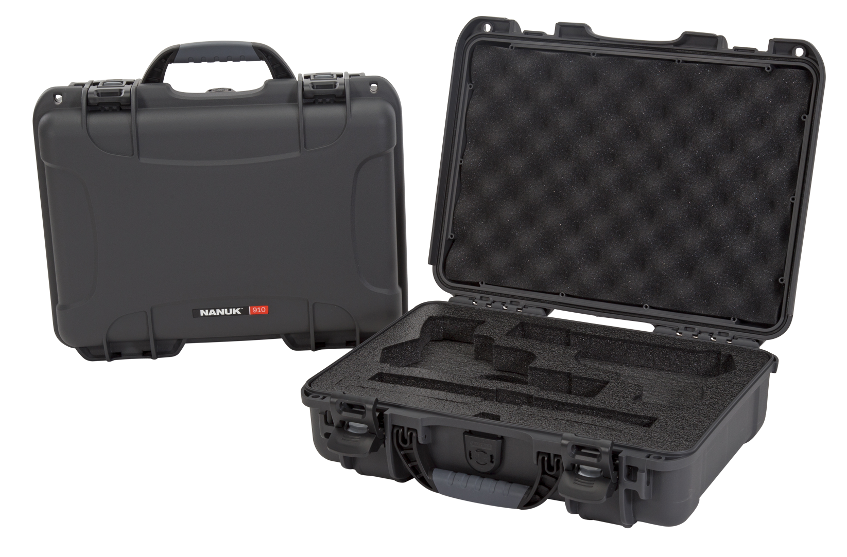 Nanuk 910CLASG7 910 Classic 2 Up Pistol Case Graphite Polymer with Latches & Closed-Cell Foam Padding 13.20" L x 9.20" W x 4.10" H Interior Dimensions