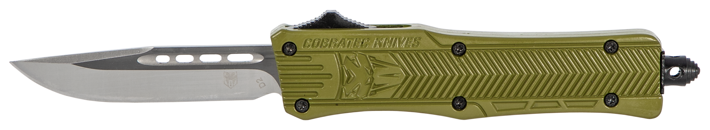 CobraTec Knives SODCTK1SDNS CTK-1Small 2.75" OTF Drop Point Plain D2 Steel Blade/OD Green Aluminum Handle Features Glass Breaker Includes Pocket Clip