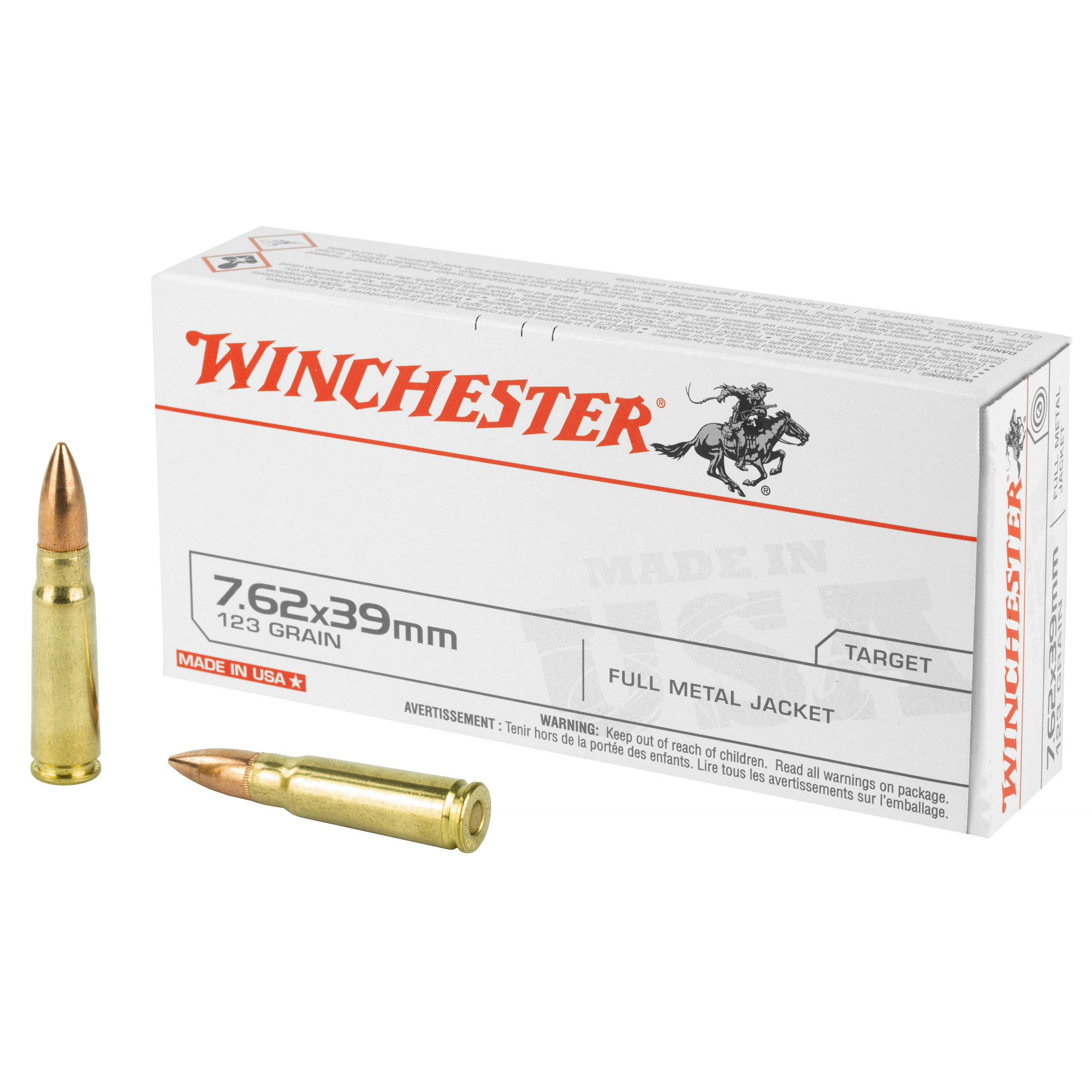 Winchester Ammo Q3174 USA7.62x39mm 123 gr 2355 fps FMJ20 Bx/10 Cs