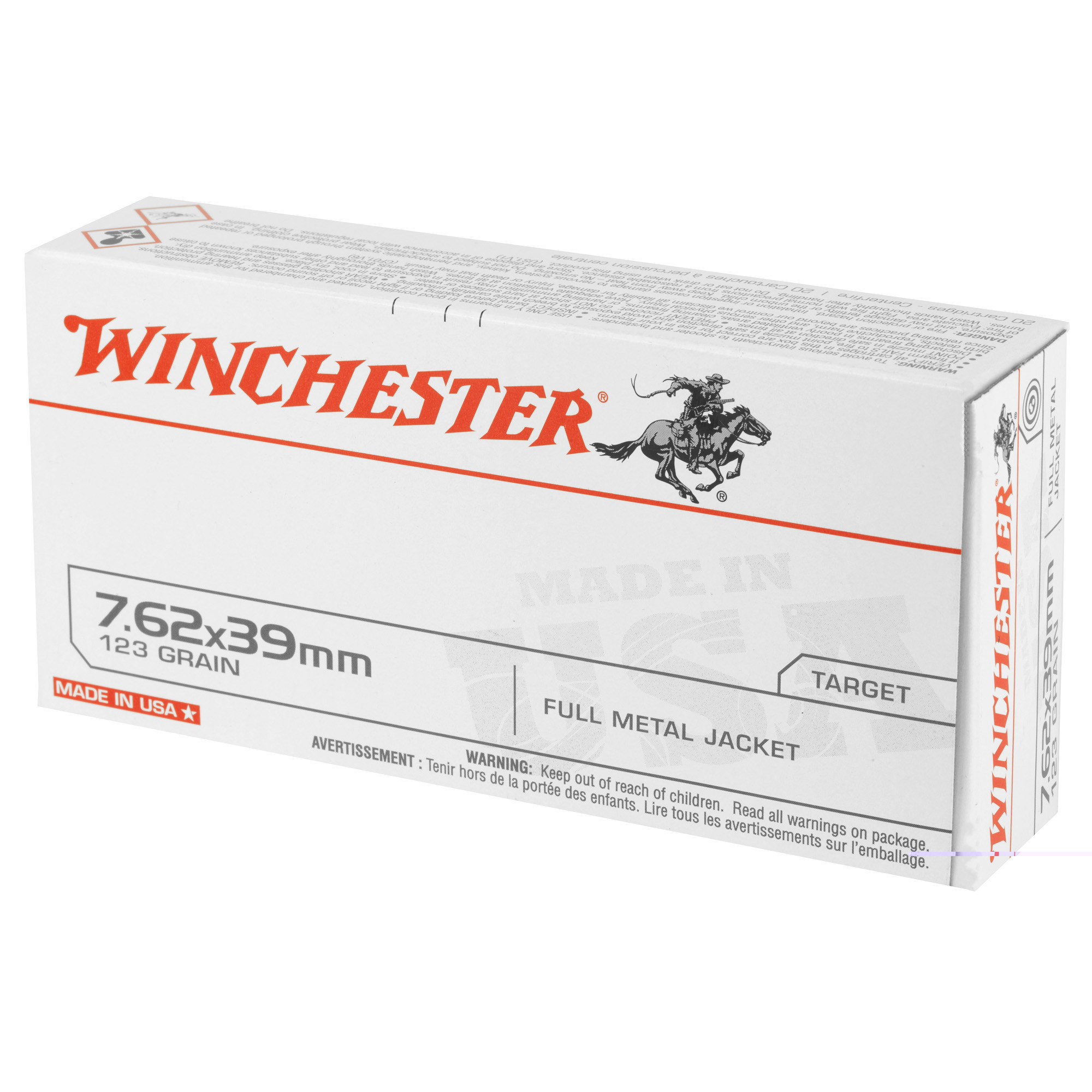 Winchester Ammo Q3174 USA7.62x39mm 123 gr 2355 fps FMJ20 Bx/10 Cs