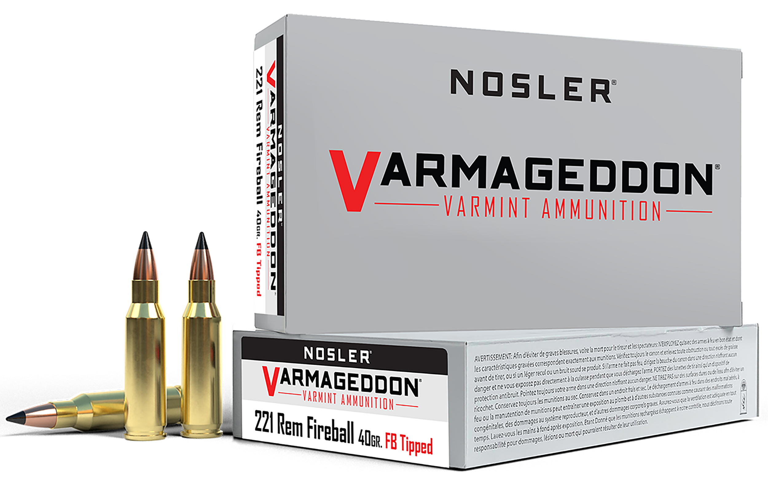 Nosler Varmageddon Ammunition 221 Remington Fireball 40 Grain Polymer Tip Flat Base 20RD