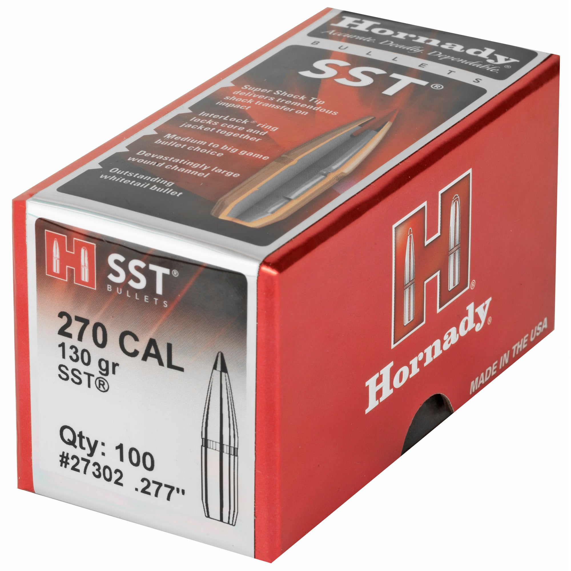 Hornady SST Bullets 270 Caliber (277 Diameter) 130 Grain InterLock Polymer Tip Spitzer Boat Tail Box of 100