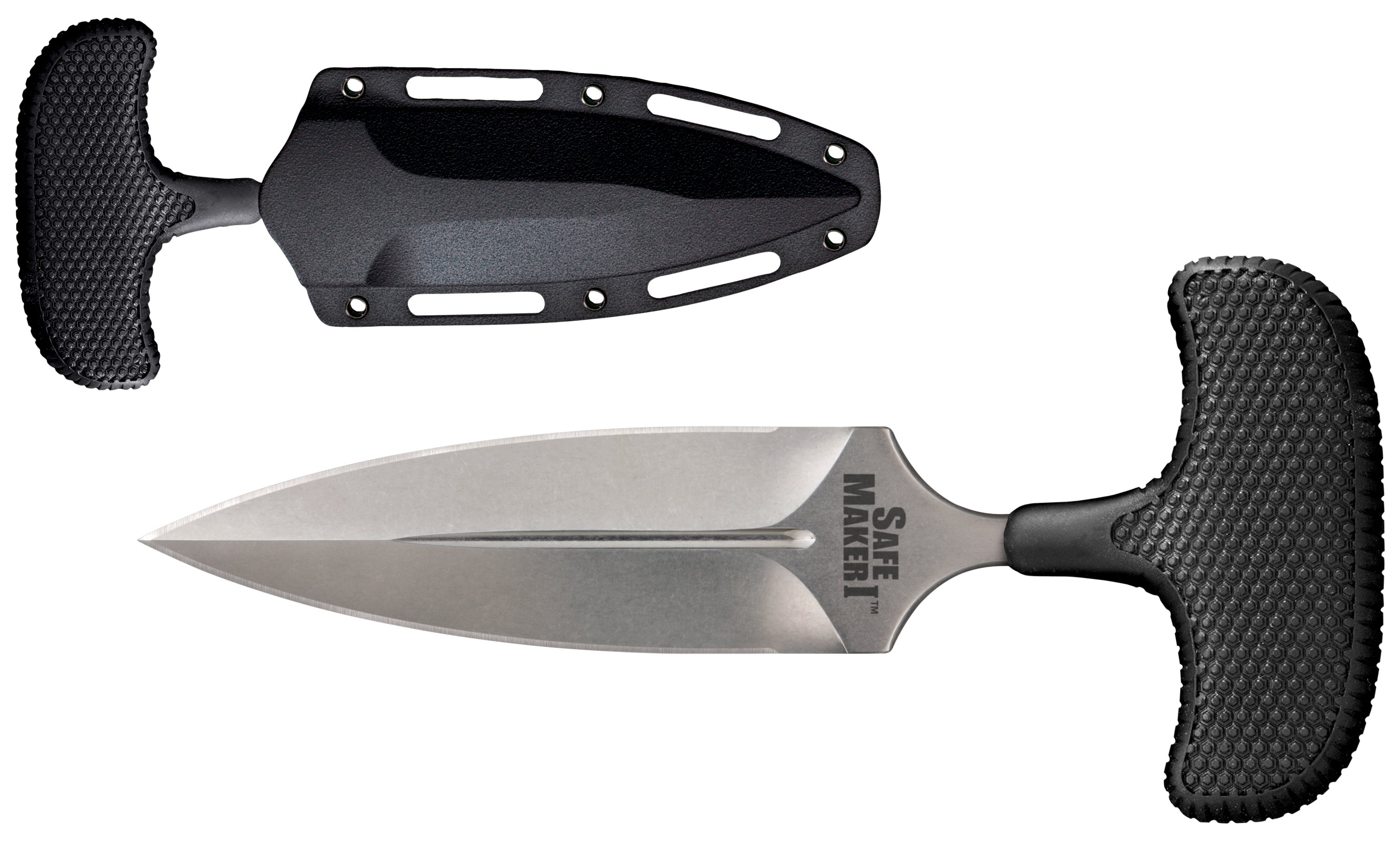 Cold Steel CS12DBST Safe Maker I 4.50" Fixed Spear Point Plain Stone Washed AUS-8A SS Blade/ Black Kray-Ex Handle Includes Sheath