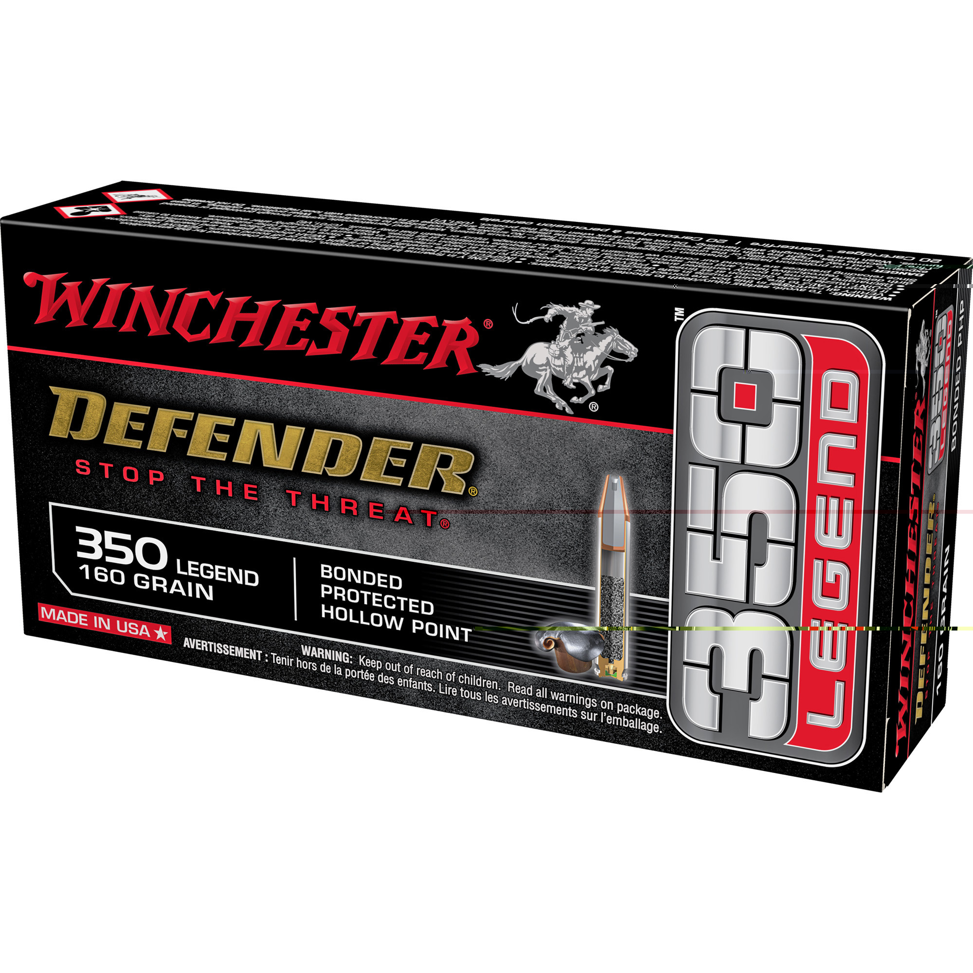 Winchester Defender Ammunition 350 Legend 160 Grain Bonded Jacketed Hollow Point 20RD