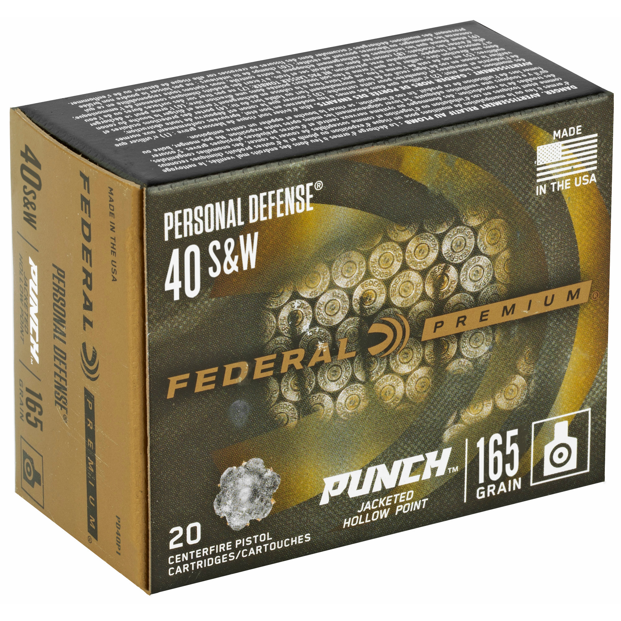 Federal Personal Defense Punch Ammunition 40 S&W 165 Grain Jacketed Hollow Point 20RD