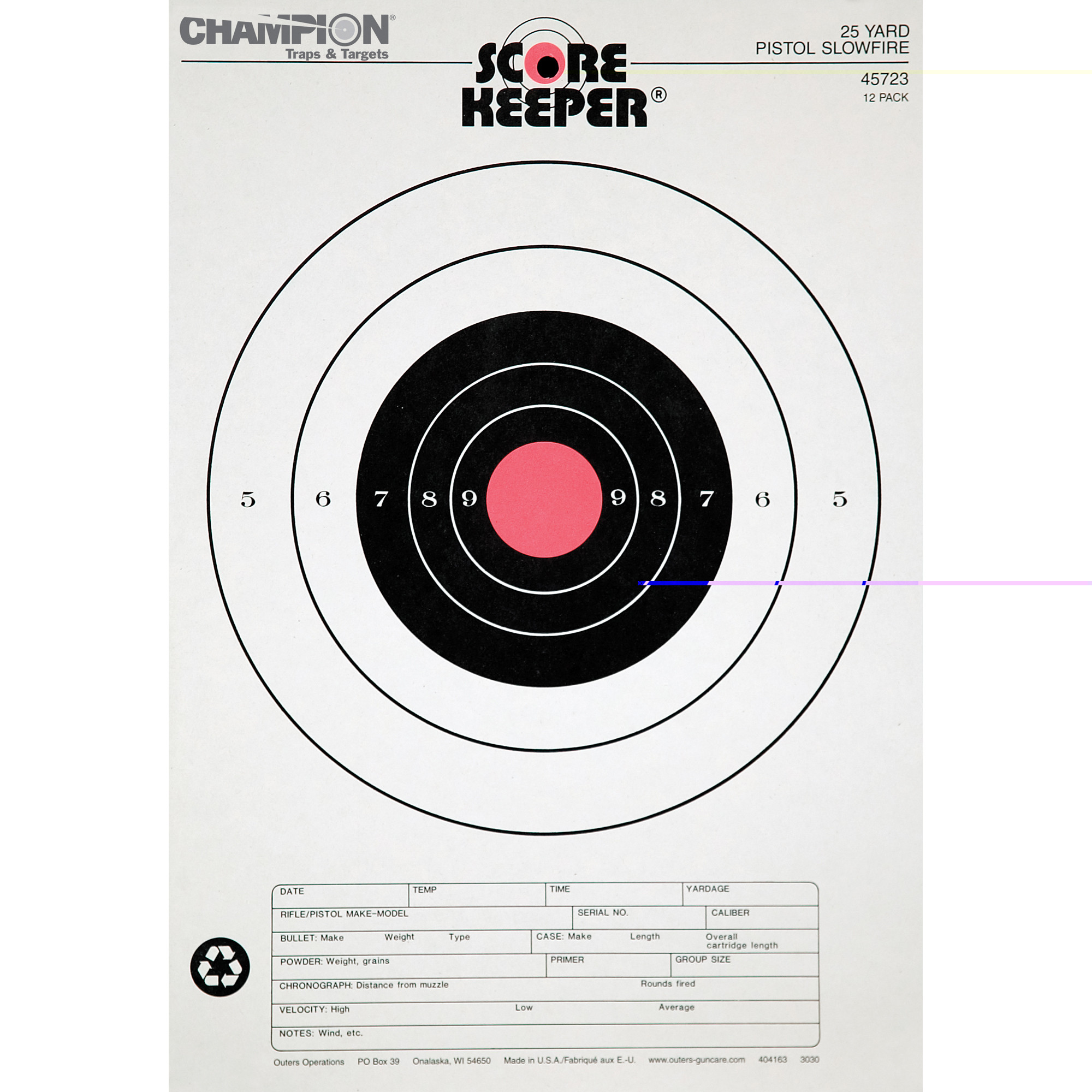 Champion Targets 45723 Score Keeper Slow Fire Bullseye Paper Hanging 25 yds Pistol 11" x 16" Black/Orange 12 PK