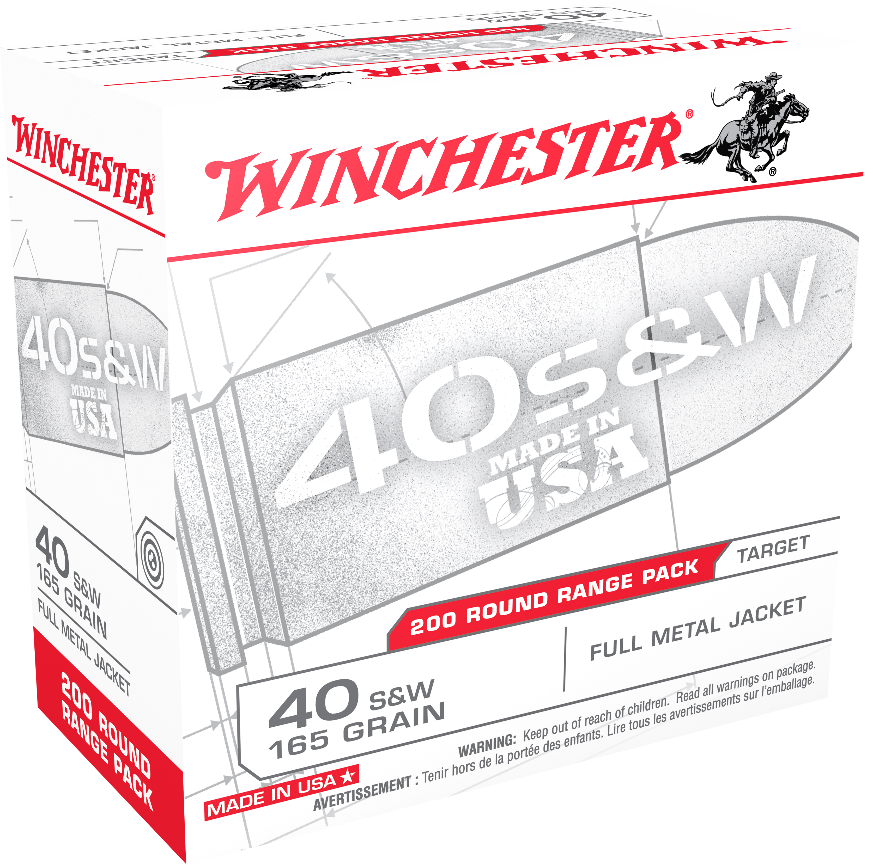 Winchester Ammo USA40W USA Target 40 S&W 165 gr FMJ200 Per Box/ 3 Cs