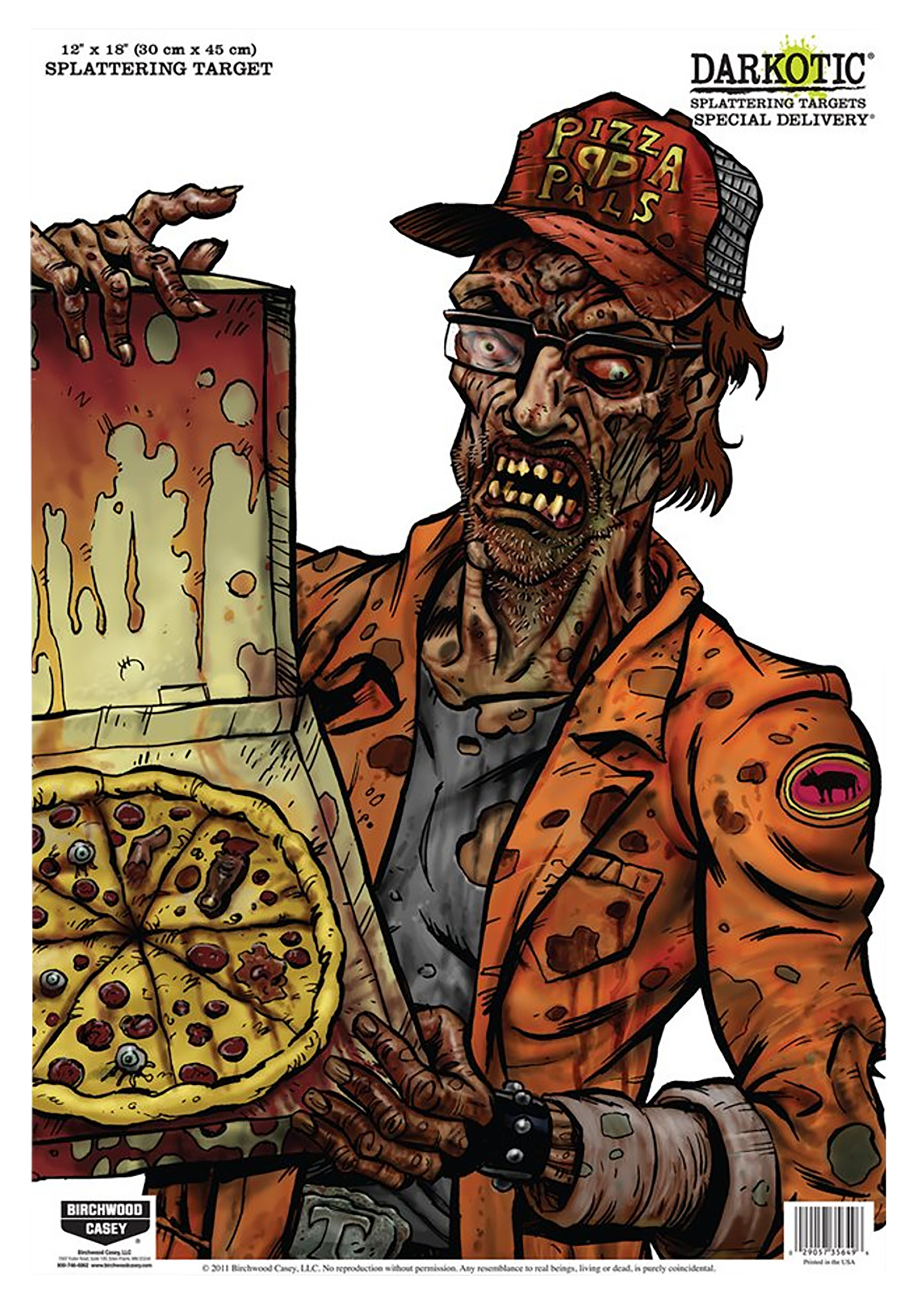 Birchwood Casey 35650 Darkotic Special Delivery Zombie Pizza Delivery Paper Hanging Universal 12" x 18" Multi-Color 8 Per Pkg