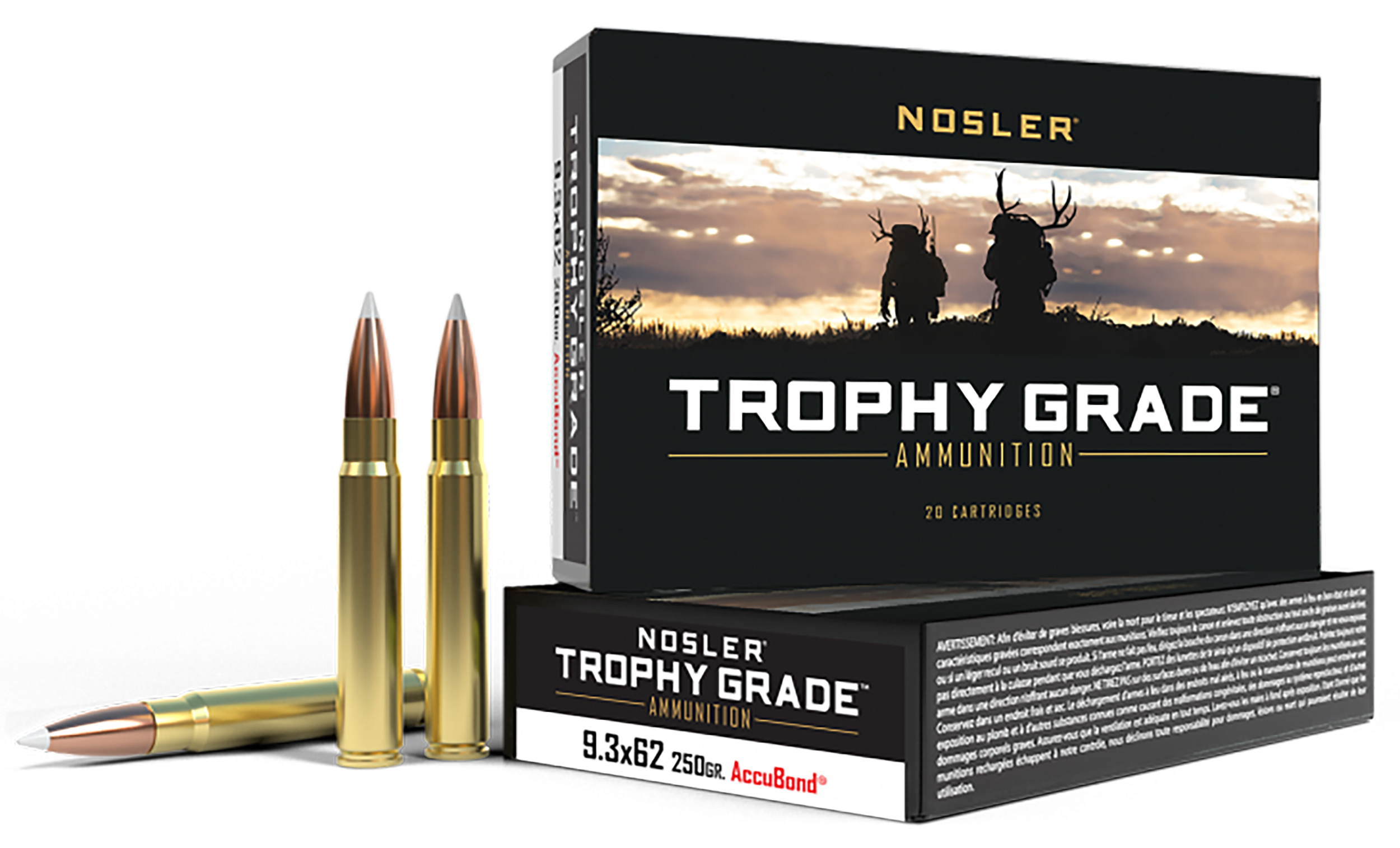 Nosler Trophy Grade Ammunition 9.3x62mm Mauser 250 Grain AccuBond 20RD