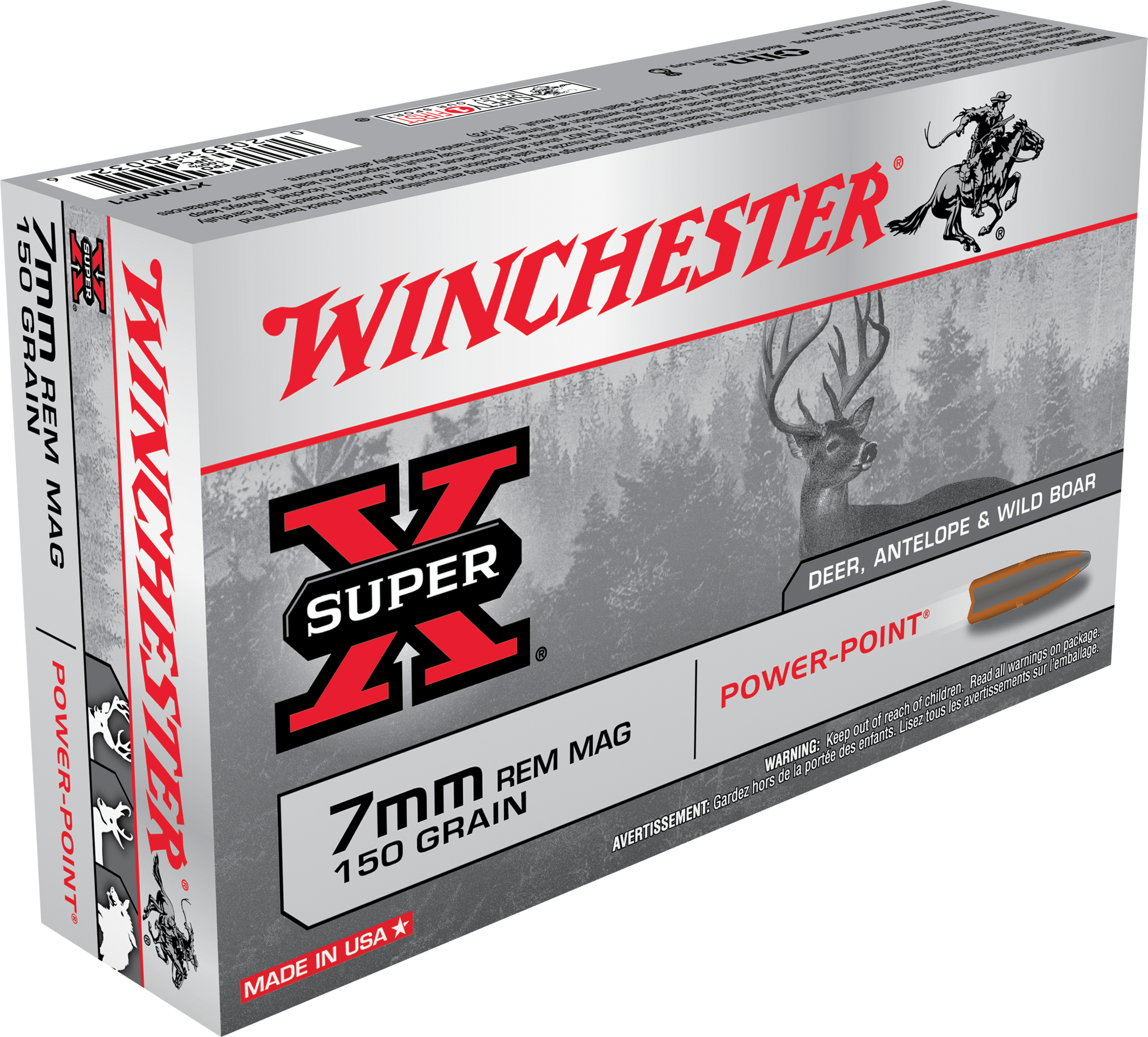 Winchester Power Point Ammunition 7mm Remington Magnum 150 Grain Power-Point 20RD