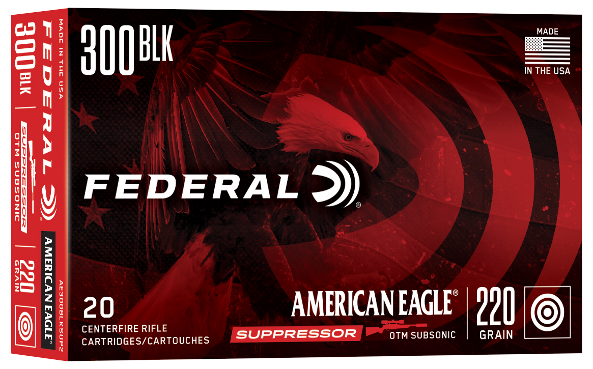 Federal American Eagle Suppressor Ammunition 300 AAC Blackout Subsonic 220 Grain Open Tip Match