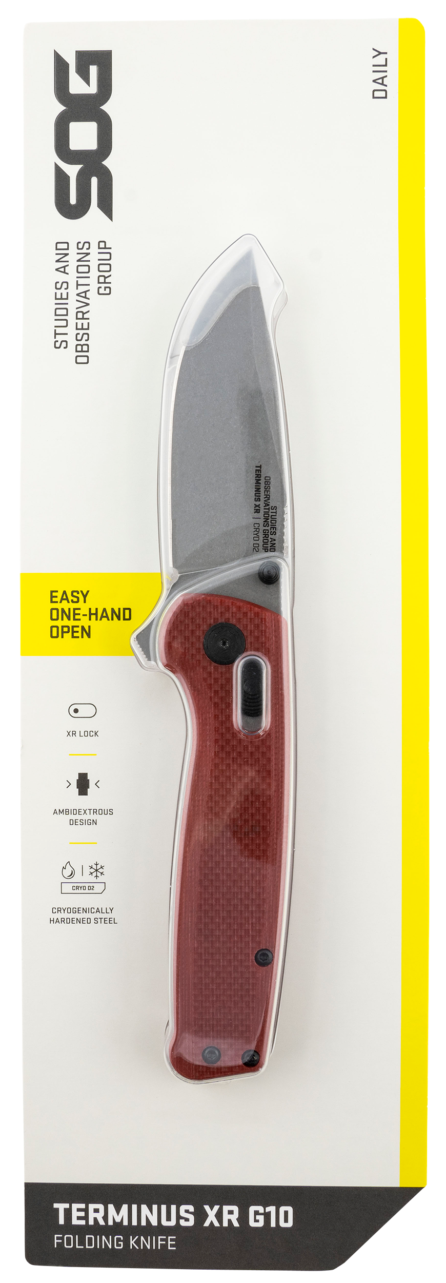 S.O.G SOGTM1023CP Terminus XR 2.95" Folding Clip Point Plain Stonewashed D2 Steel Blade Crimson Textured G10 Handle Includes Pocket Clip