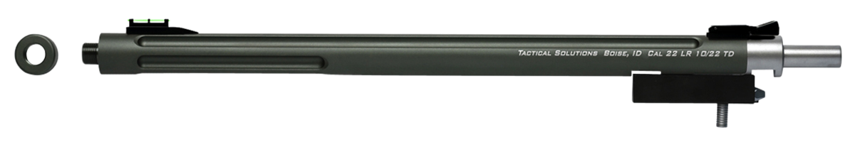 Tactical Solutions 1022TDMOD X-Ring Barrel 22 LR 16.50" OD Green Matte Finish Aluminum Material Bull with Fluting, Threading & Sights for Ruger 10/22 Takedown