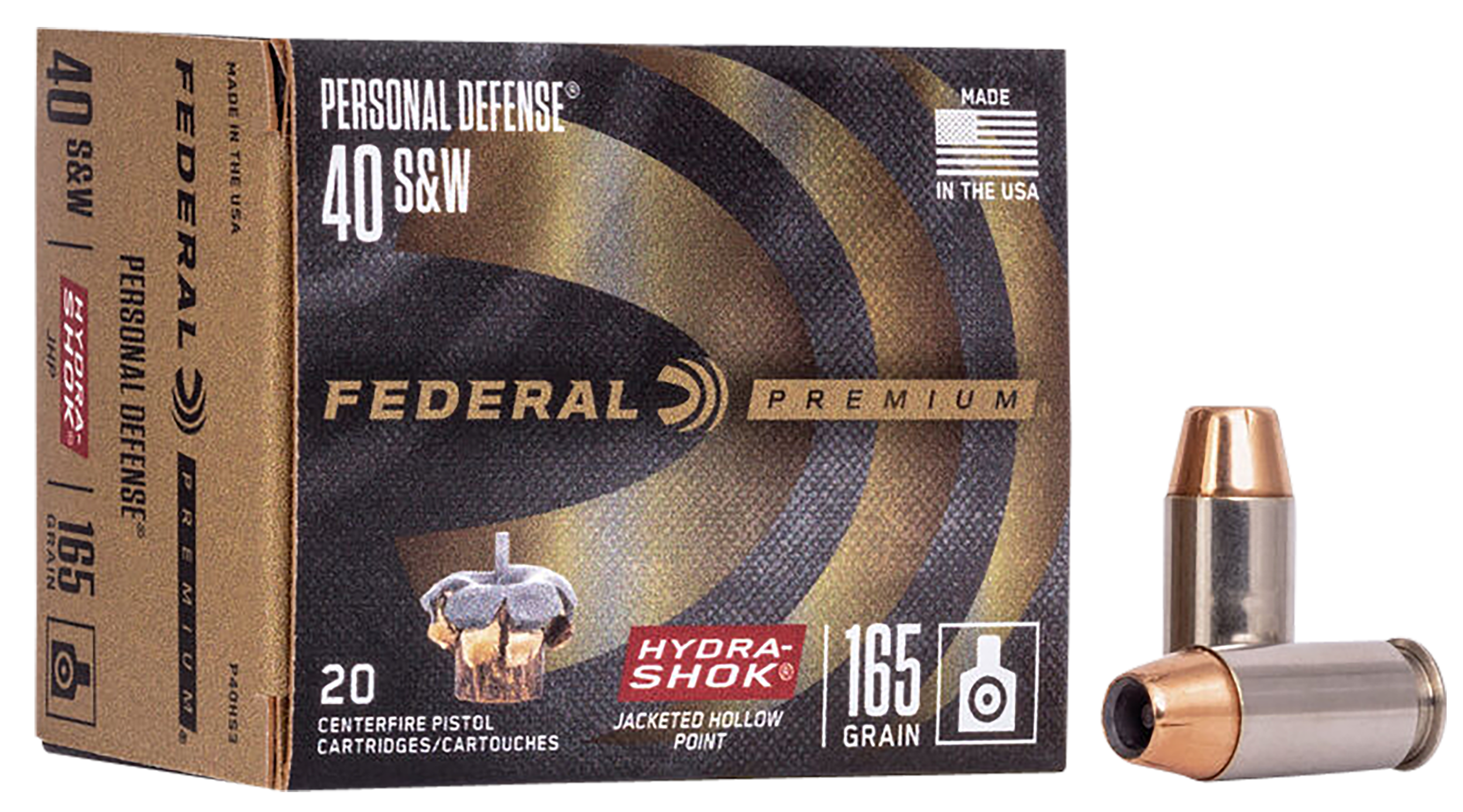 Federal P40HS3 Premium Personal Defense 40 S&W 165 gr Hydra-Shok Jacketed Hollow Point 20 Per Box/25 Cs