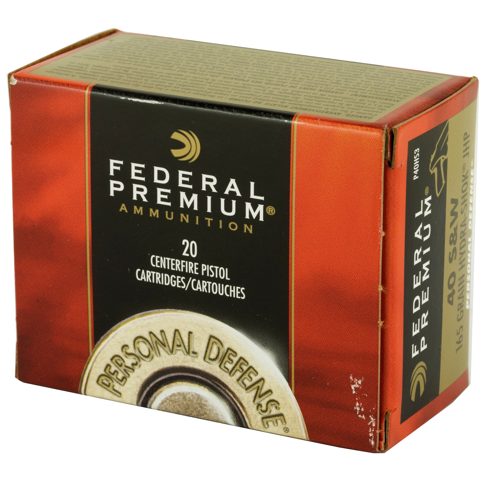 Federal P40HS3 Premium Personal Defense 40 S&W 165 gr Hydra-Shok Jacketed Hollow Point 20 Per Box/25 Cs