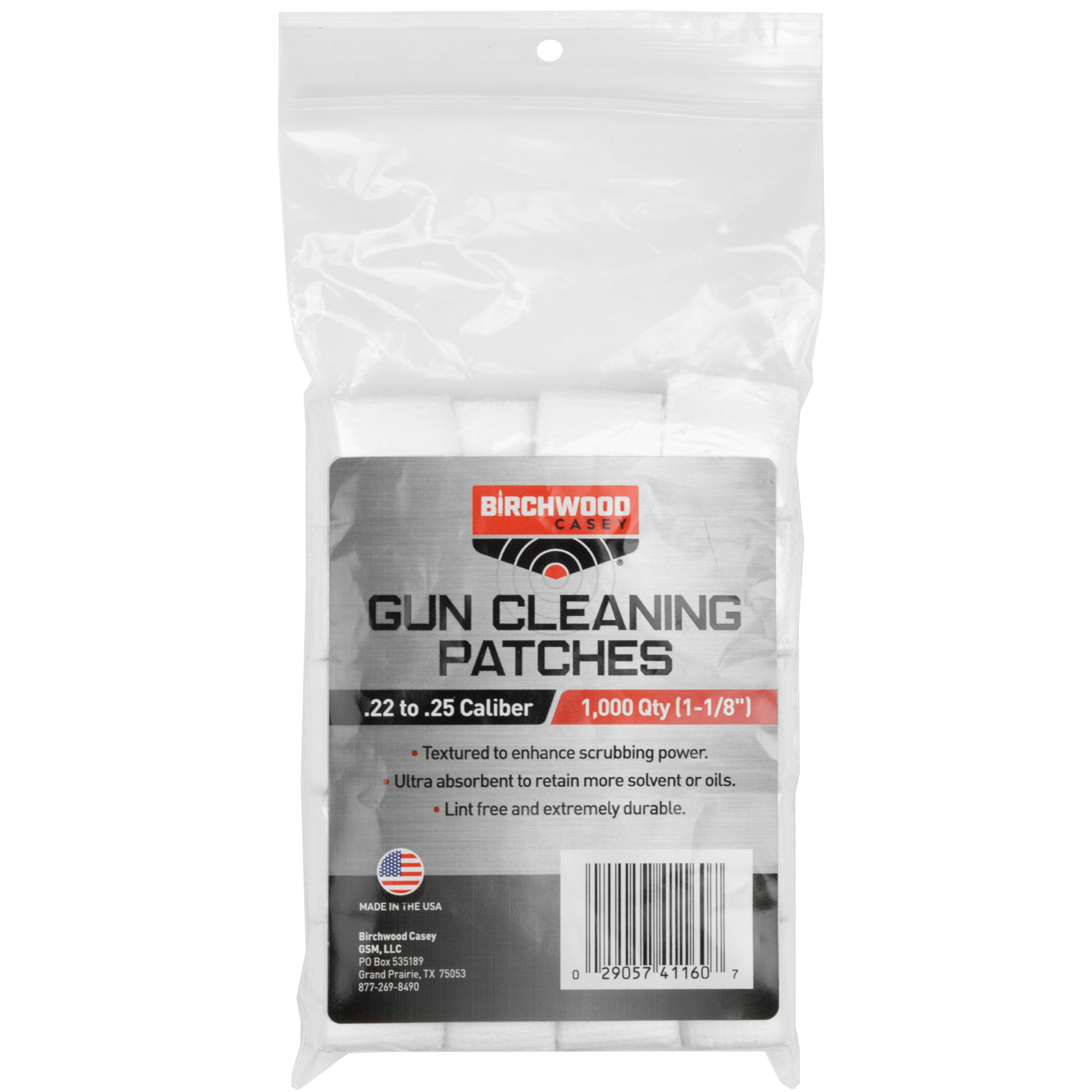 Birchwood Casey 41160 Gun Cleaning Patches .22-.25 Cal 1.12" Cotton 1000 Per Bag