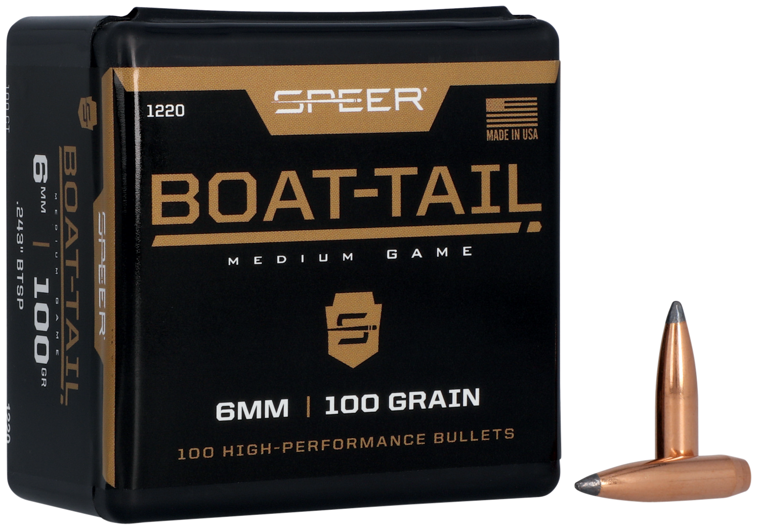 Speer Bullets 243 Caliber, 6mm (243 Diameter) 100 Grain Spitzer Boat Tail Box of 100