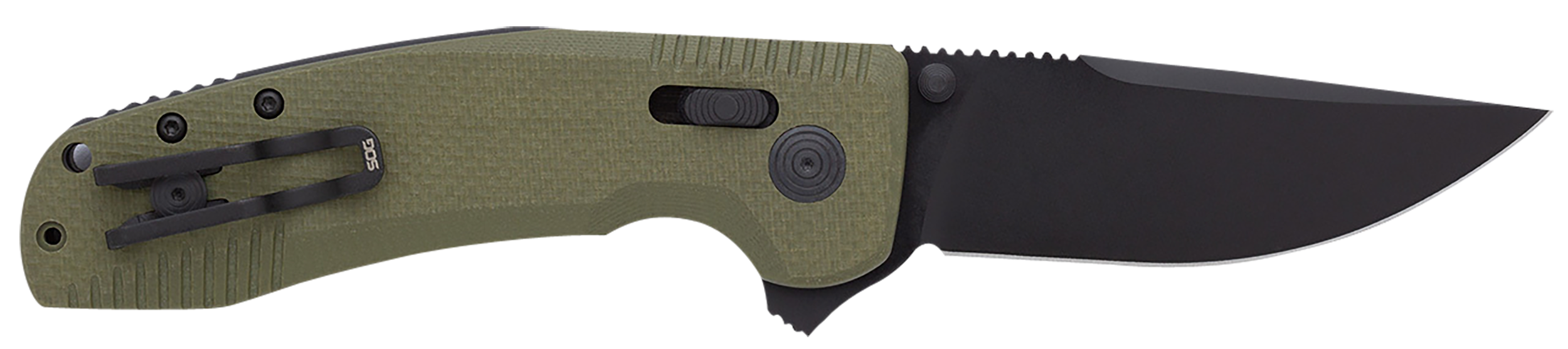 S.O.G SOG12380241 SOG-TAC XR 3.39" Folding Clip Point Plain Black TiNi Cryo D2 Steel Blade OD Green G10 Handle Includes Pocket Clip