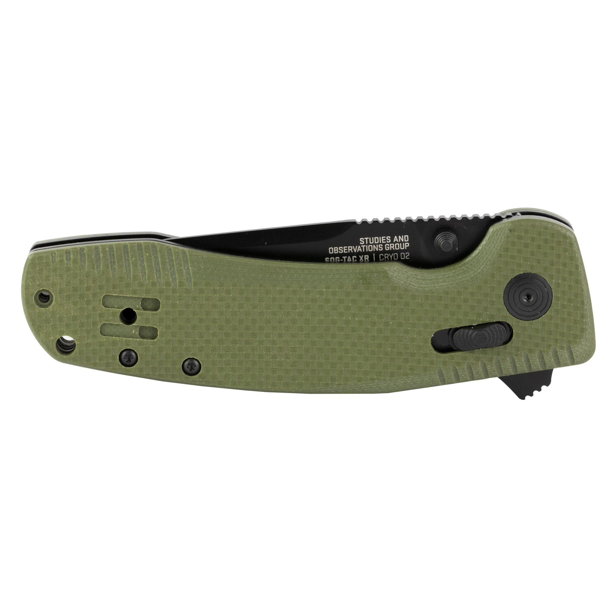 S.O.G SOG12380241 SOG-TAC XR 3.39" Folding Clip Point Plain Black TiNi Cryo D2 Steel Blade OD Green G10 Handle Includes Pocket Clip