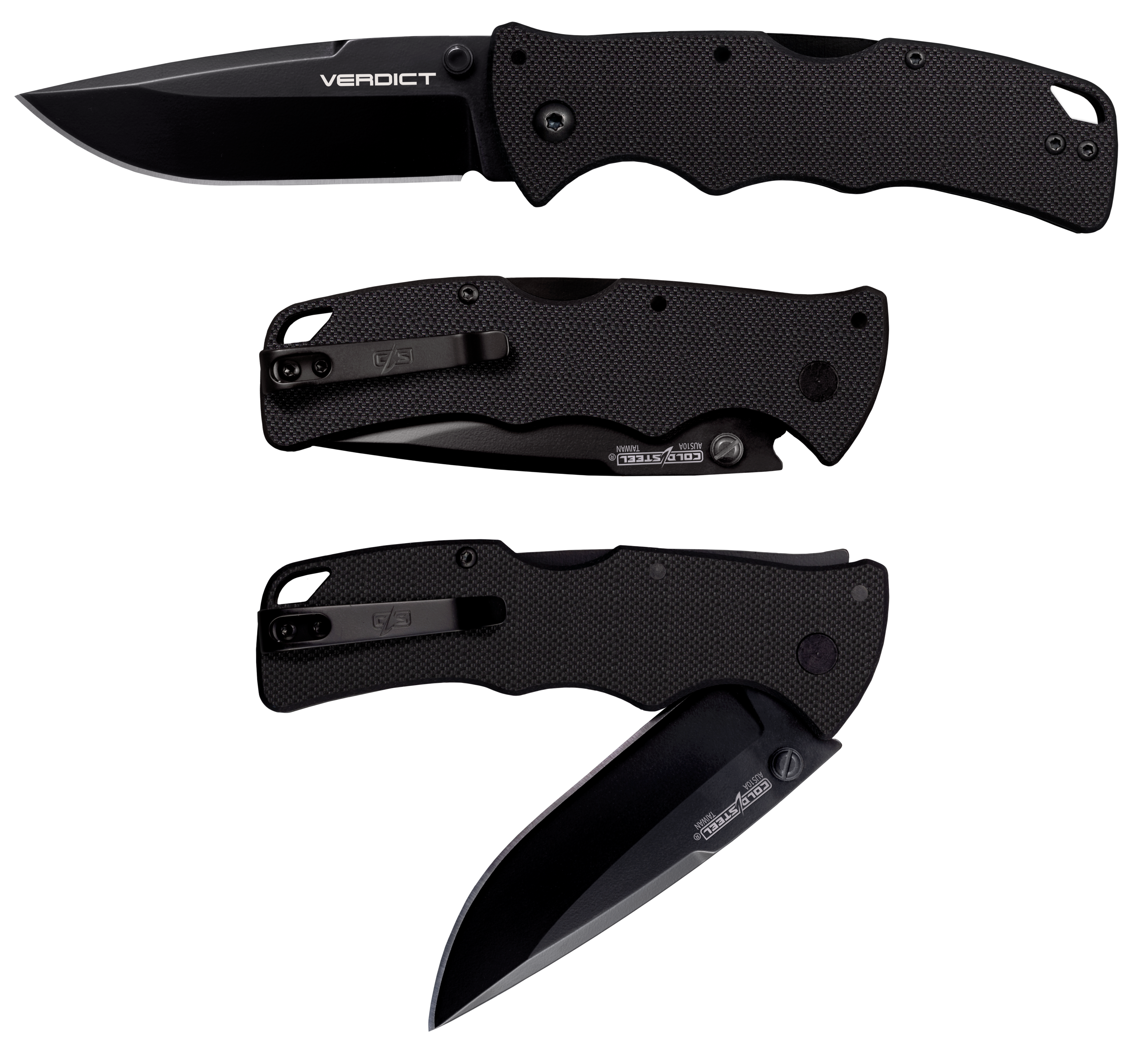 Cold Steel CSFLC3SP10A Verdict3" Folding Spear Point Plain Black Matte AUS-10A SS Blade/Black G10 Handle Includes Belt Clip