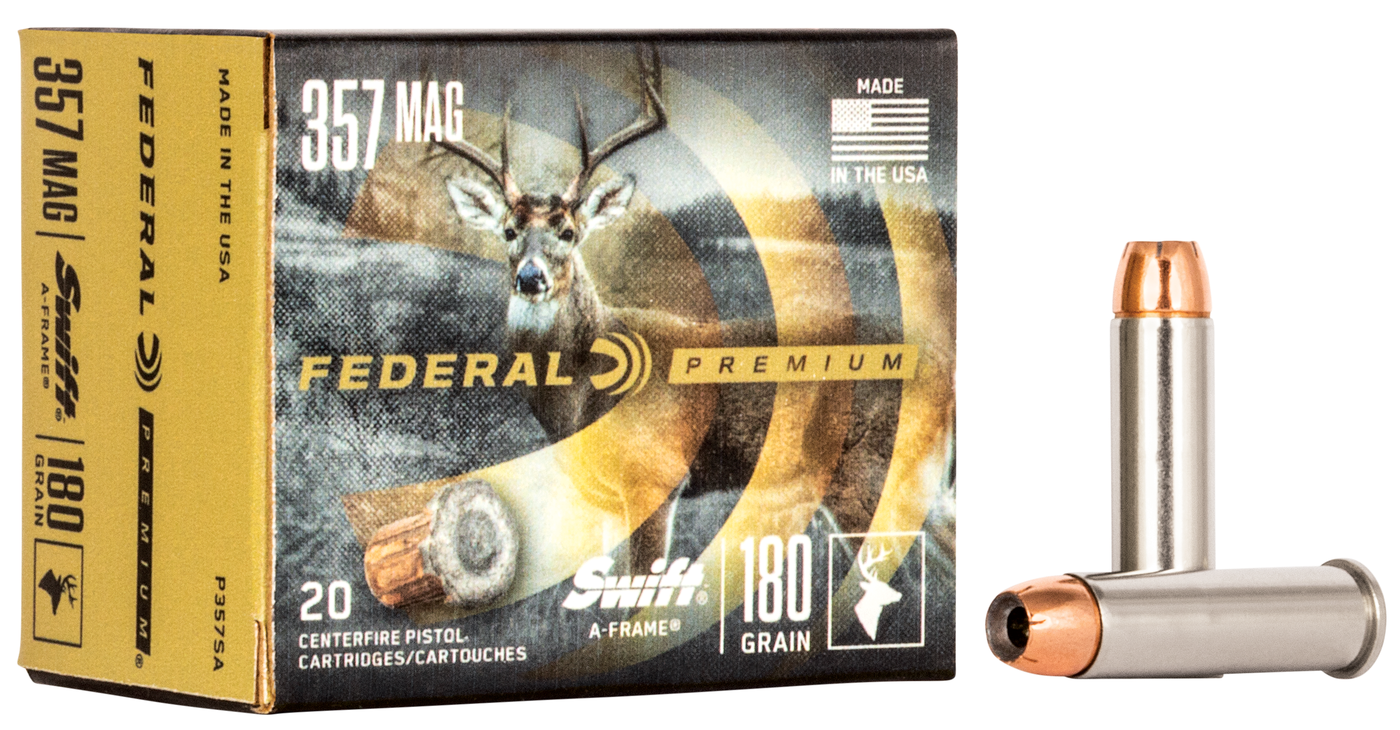 Federal Premium Ammunition 357 Magnum 180 Grain Swift A-Frame Jacketed Hollow Point 20RD