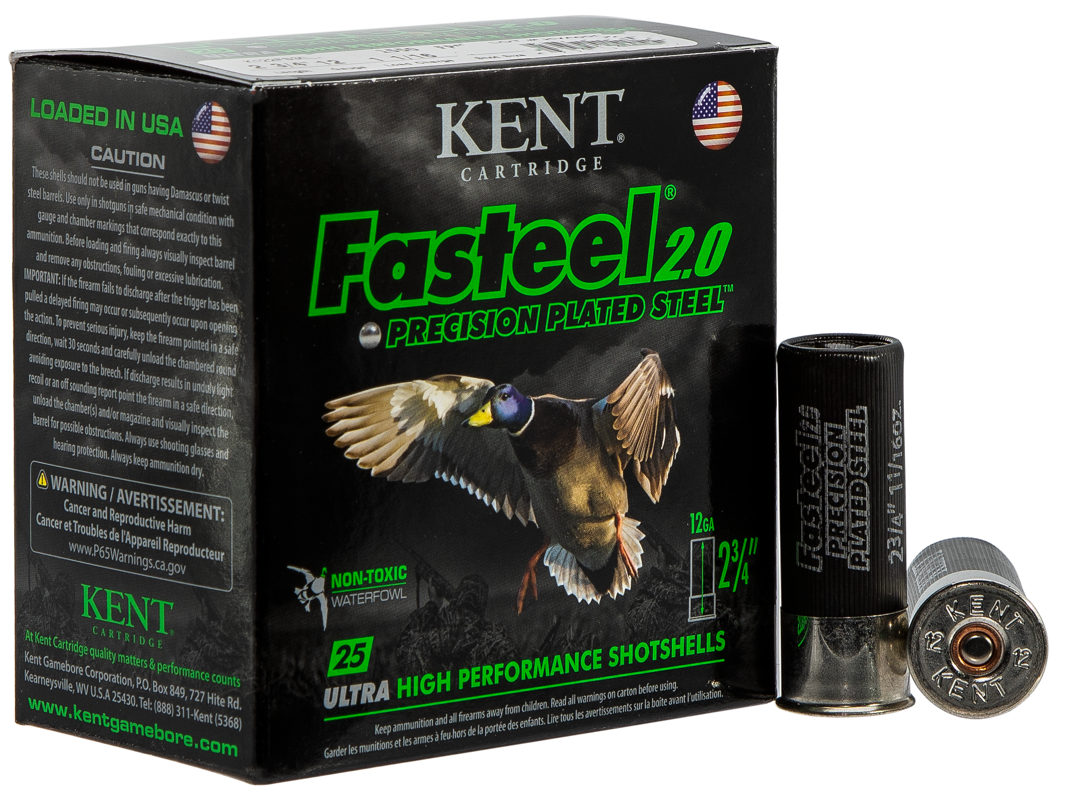 Kent Cartridge K122FS304 Fasteel 2.0 Waterfowl 12 Gauge 2.75" 1 1/16 oz 4 Shot 25 Per Box/ 10 Cs