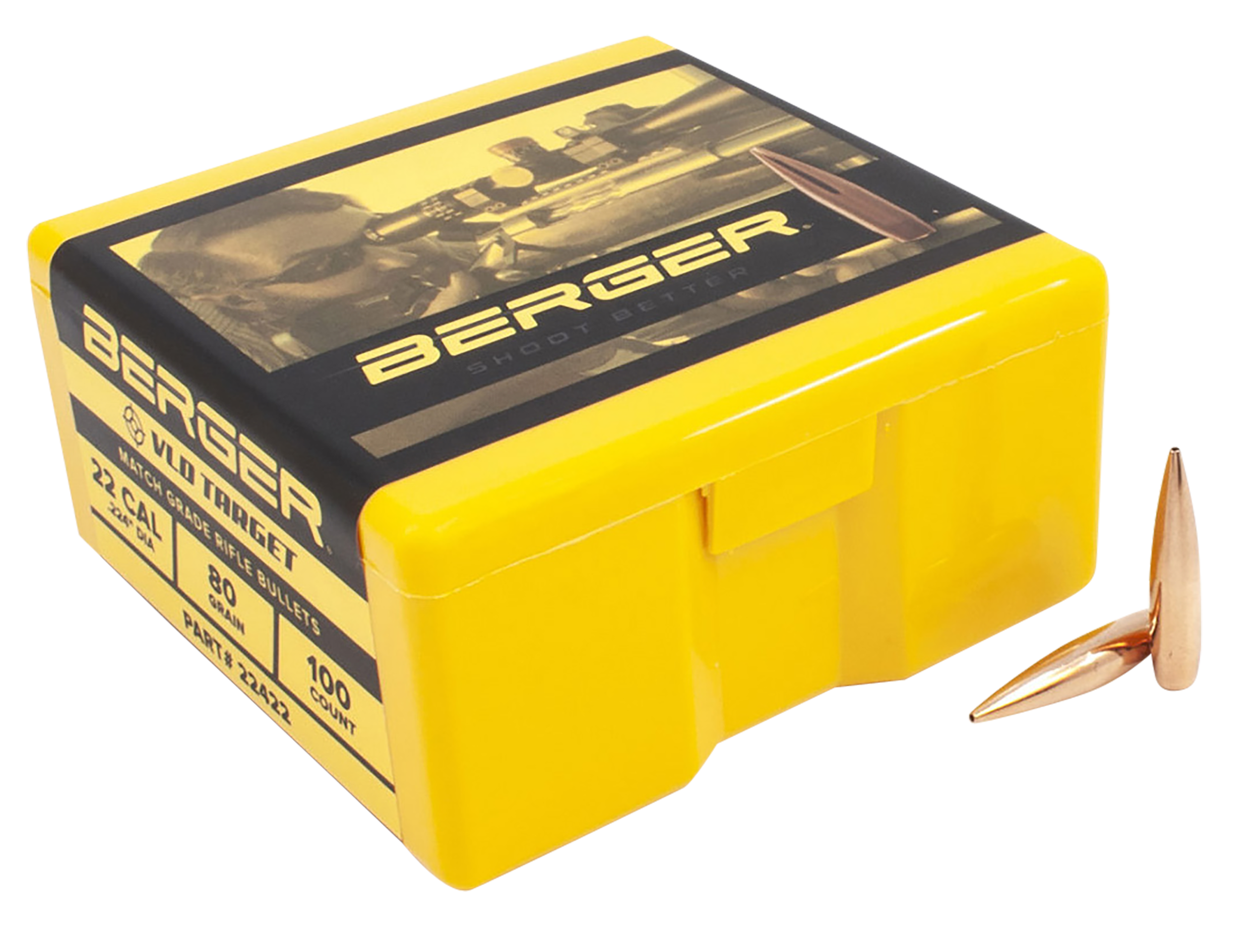 Berger Target Bullets 22 Caliber (224 Diameter) 80 Grain VLD Hollow Point Boat Tail