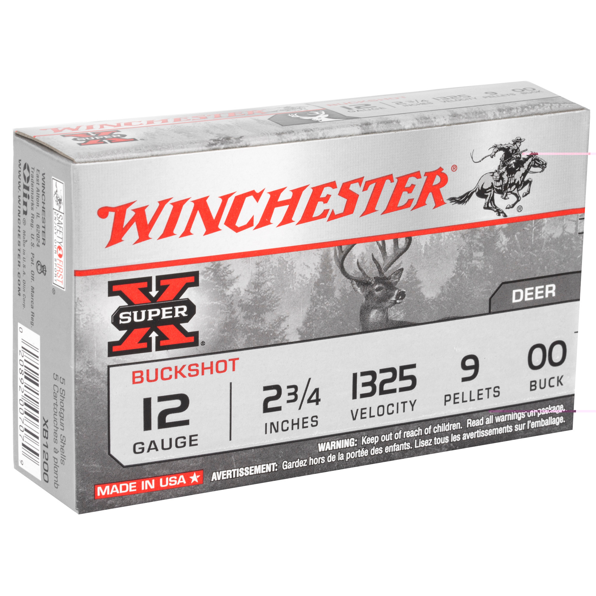 Winchester Ammo XB1200 Super X12 Gauge 2.75" 9 Pellets 1325 fps 00 Buck Shot 5 Bx/50 Cs