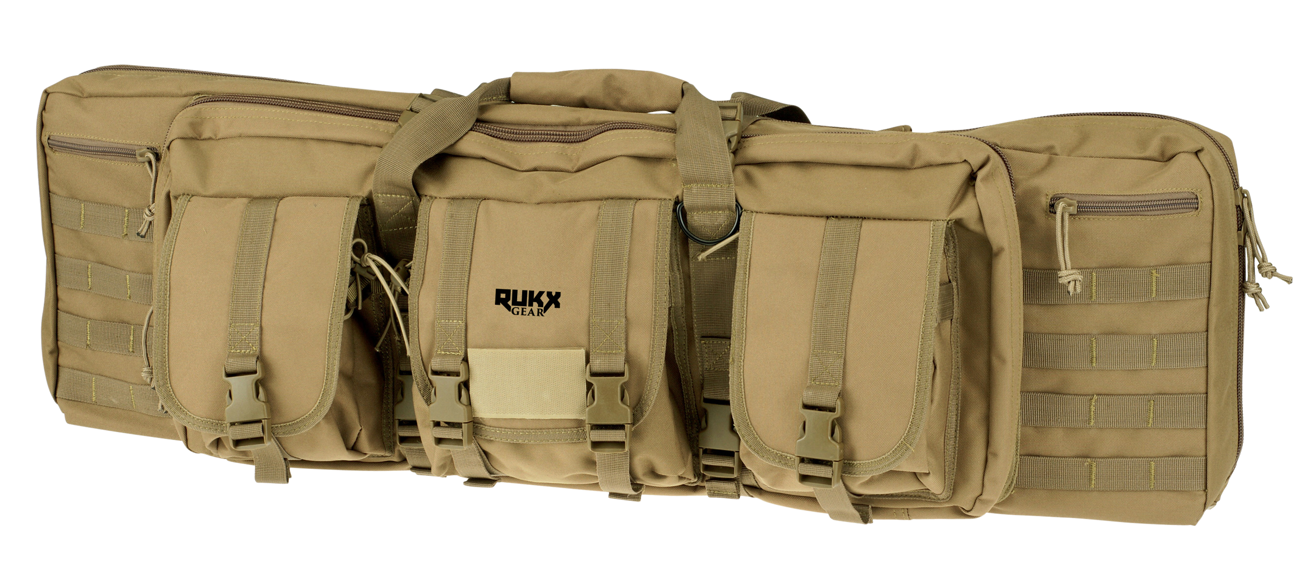 Rukx Gear ATICT42DBT Tactical Double Gun Case 42" Water Resistant Tan 600D Polyester with Non-Rust Zippers, Reinforced Velcro & Adjustable Back Straps
