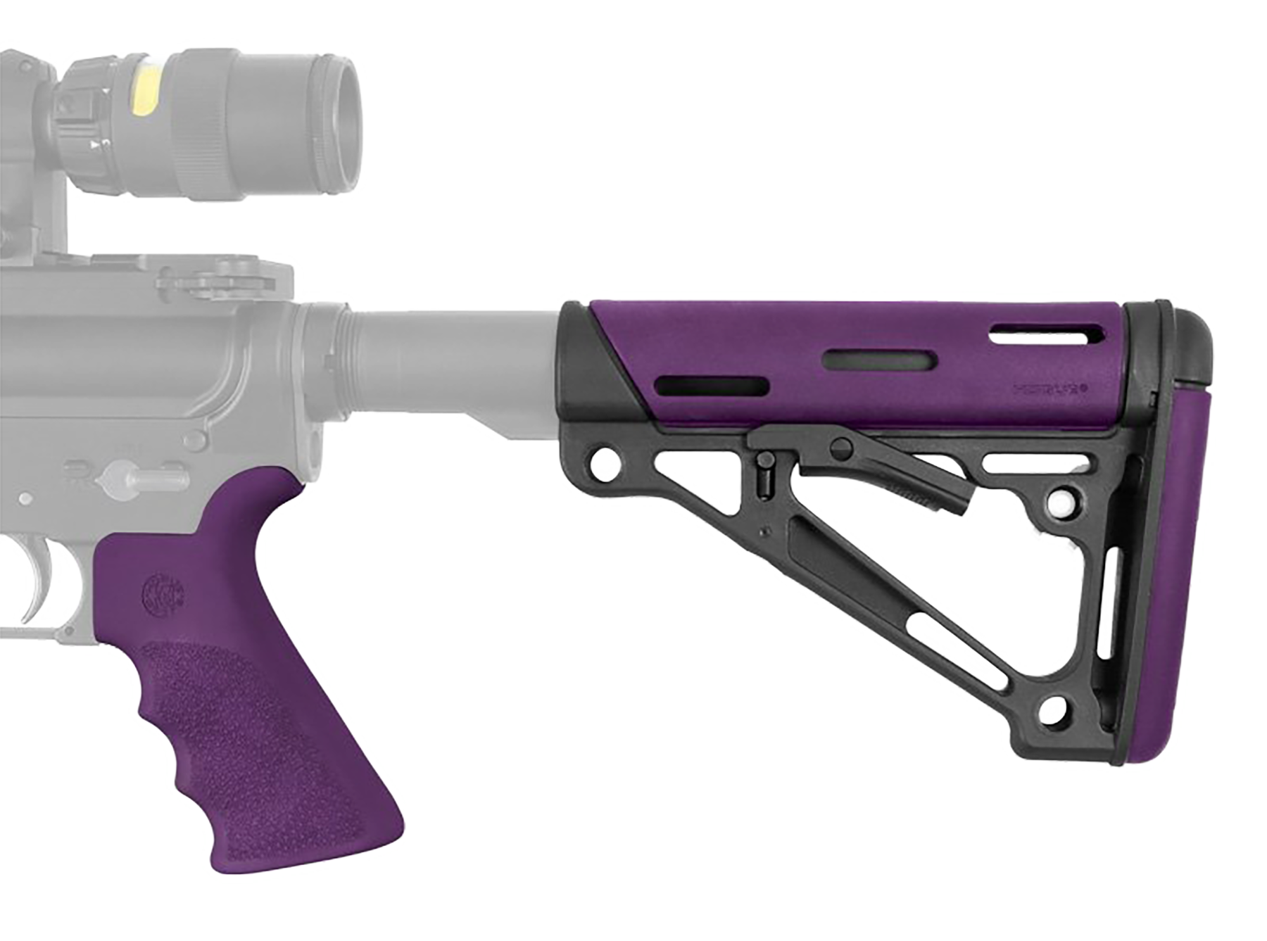 Hogue 15655 OverMolded 2-Piece Kit Purple OverMolded Rubber Black Synthetic Collapsible for AR-15, M16, M4