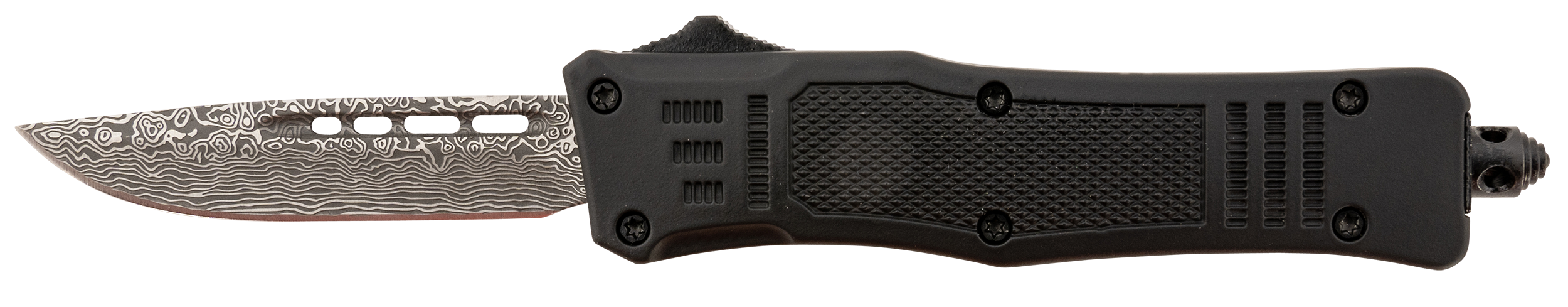 Steel River Knives MT616BDDP SpartanMini 2.75" OTF Drop Point Plain Laser Etched Damascus 440C SS Blade/4.25" Black Aluminum Zinc Alloy Handle