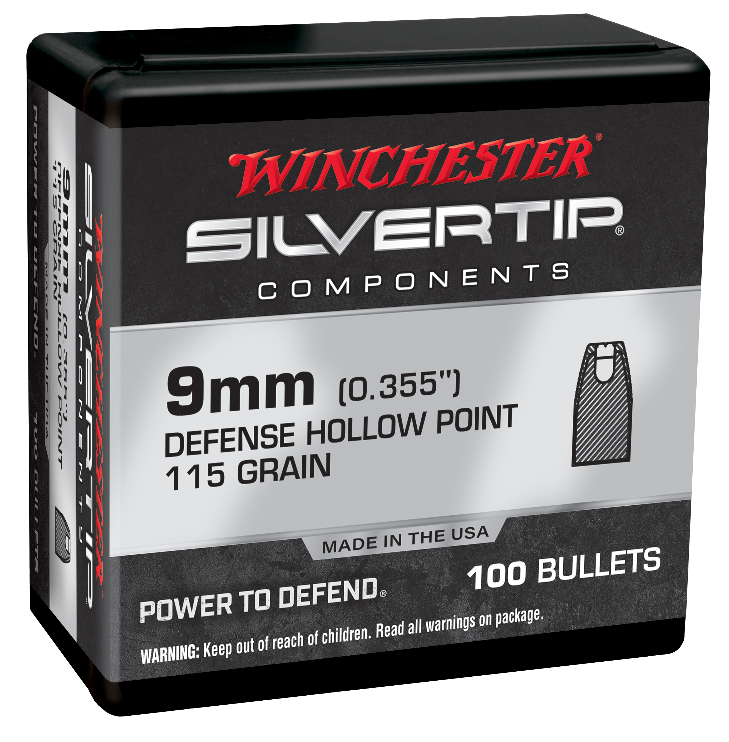 Winchester AmmoCenterfire Handgun Reloading 9mm .355 115 gr Silvertip Hollow Point 100 Per Box