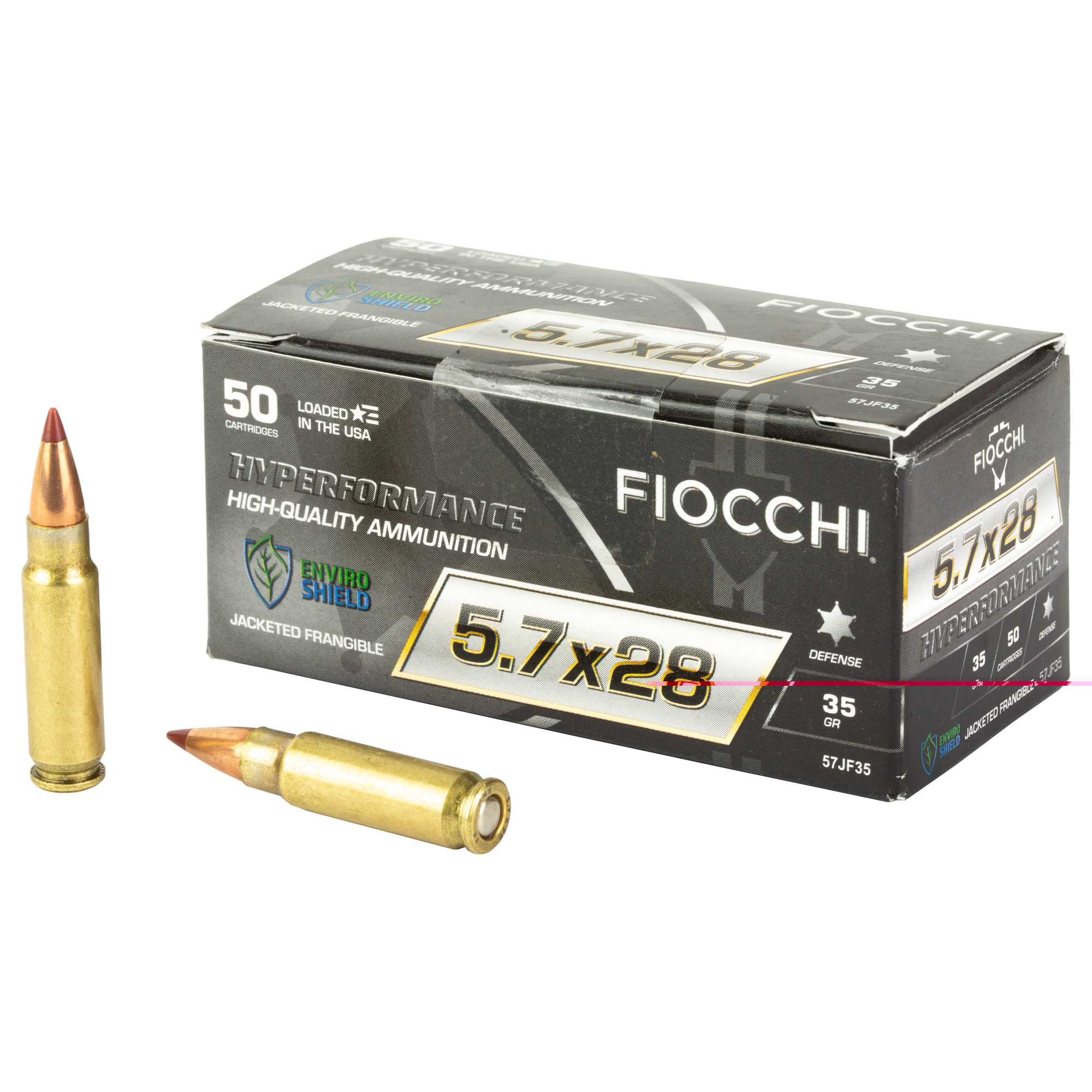 Fiocchi Hyperformance Ammunition 5.7x28mm FN 35 Grain Jacketed Frangible Polymer Tipped Hollow Point Lead Free