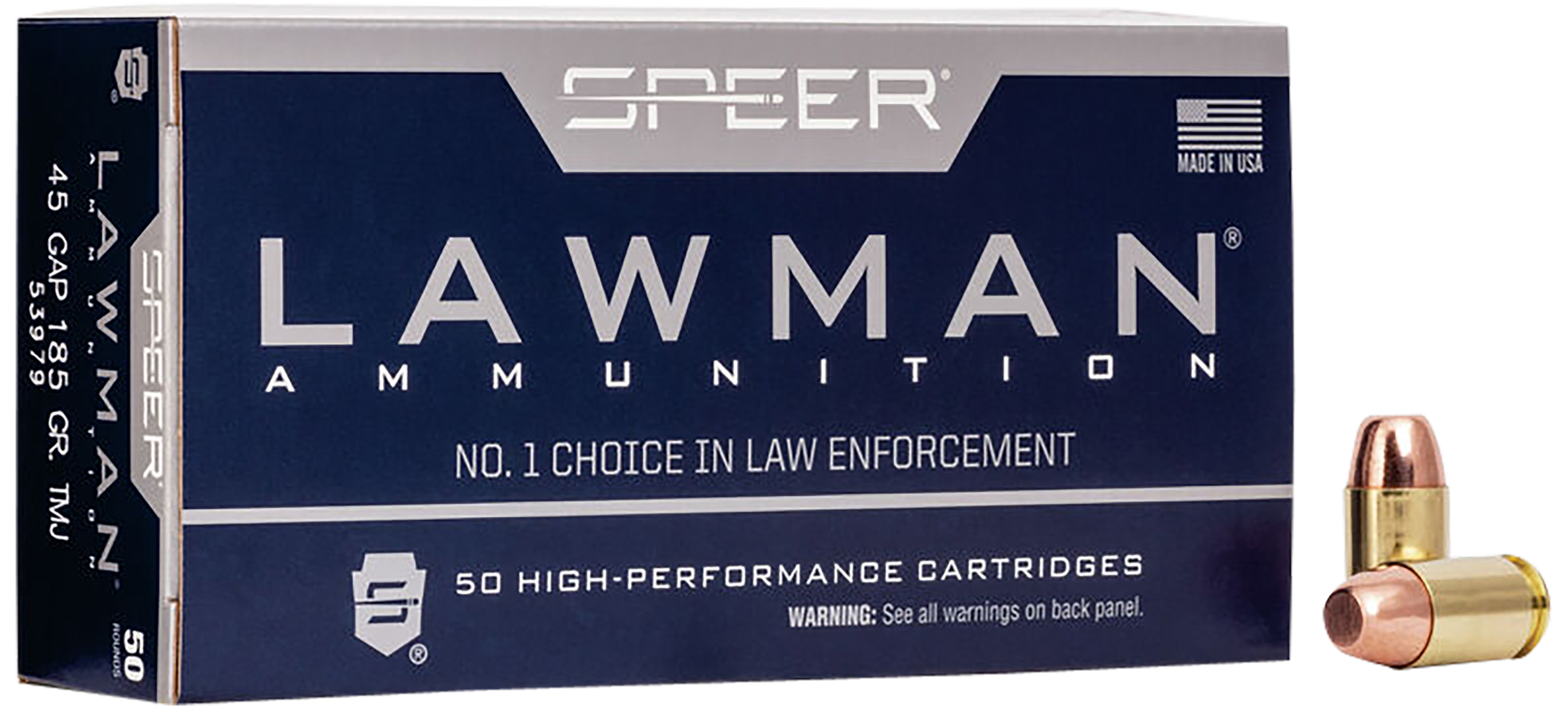 Speer 53979 Lawman Training 45 GAP 185 gr 1060 fps Total Metal Jacket Flat Nose (TMJFN) 50 Bx/20 Cs